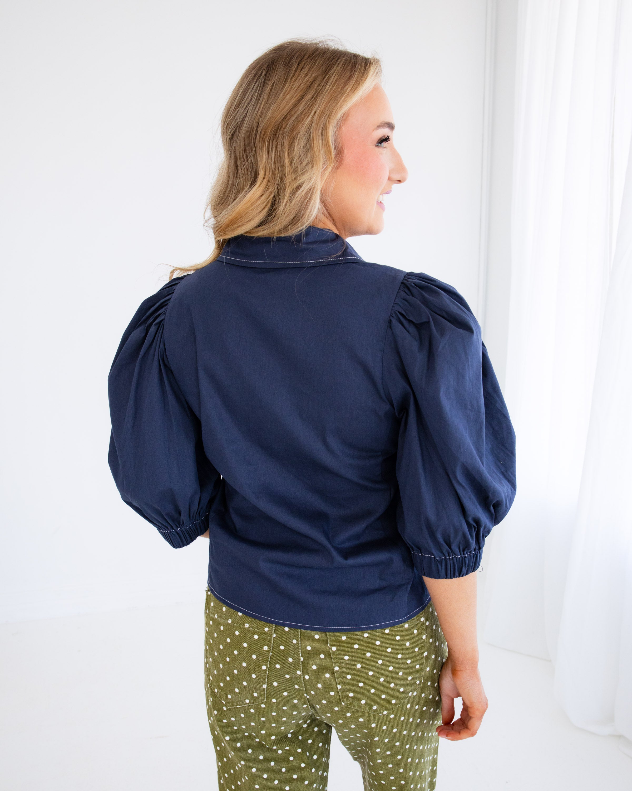 Elevated Puff Sleeve Button Up Top