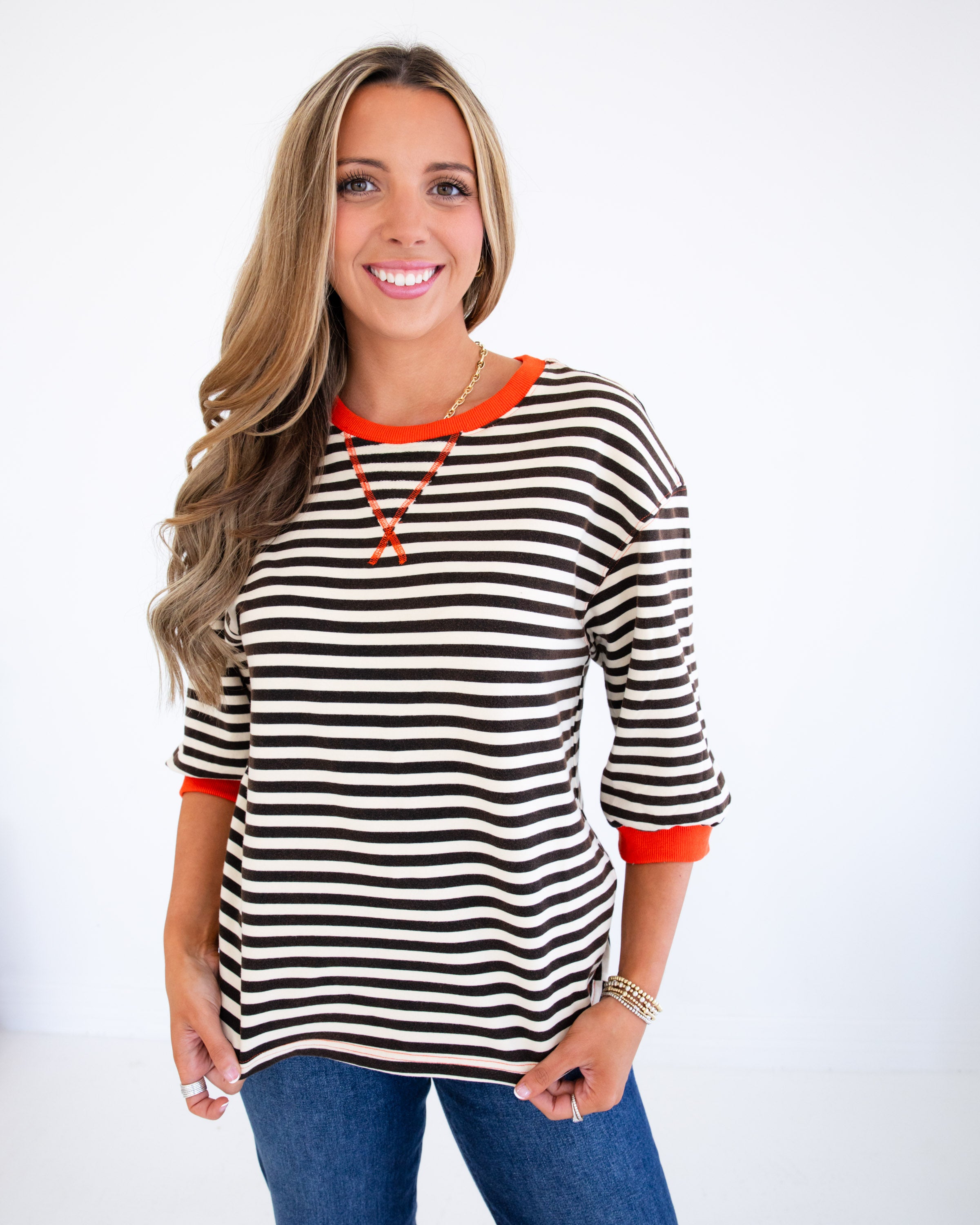 Stripe Contrast Trim Top
