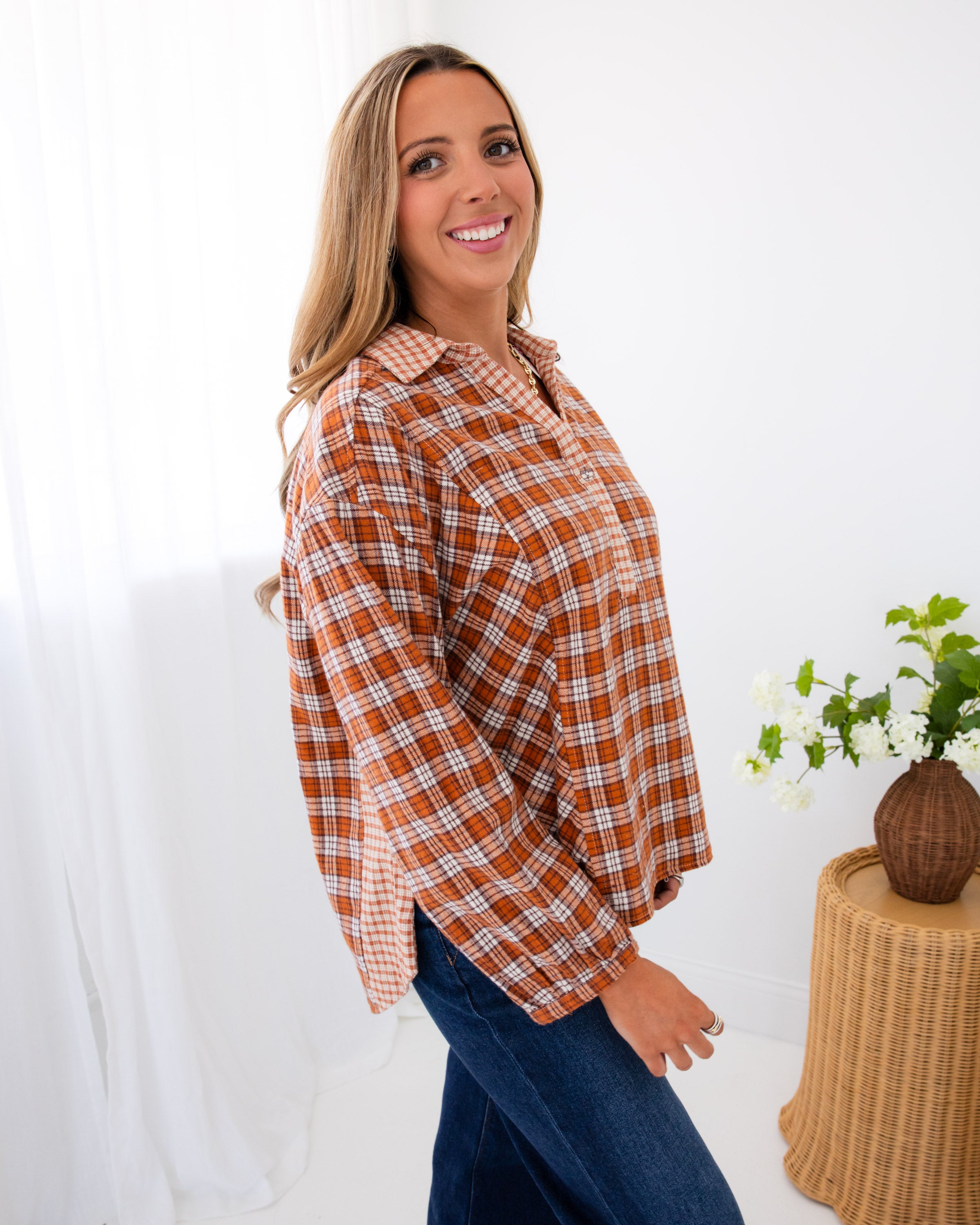 Mixed Plaid Pullover Top in Maple