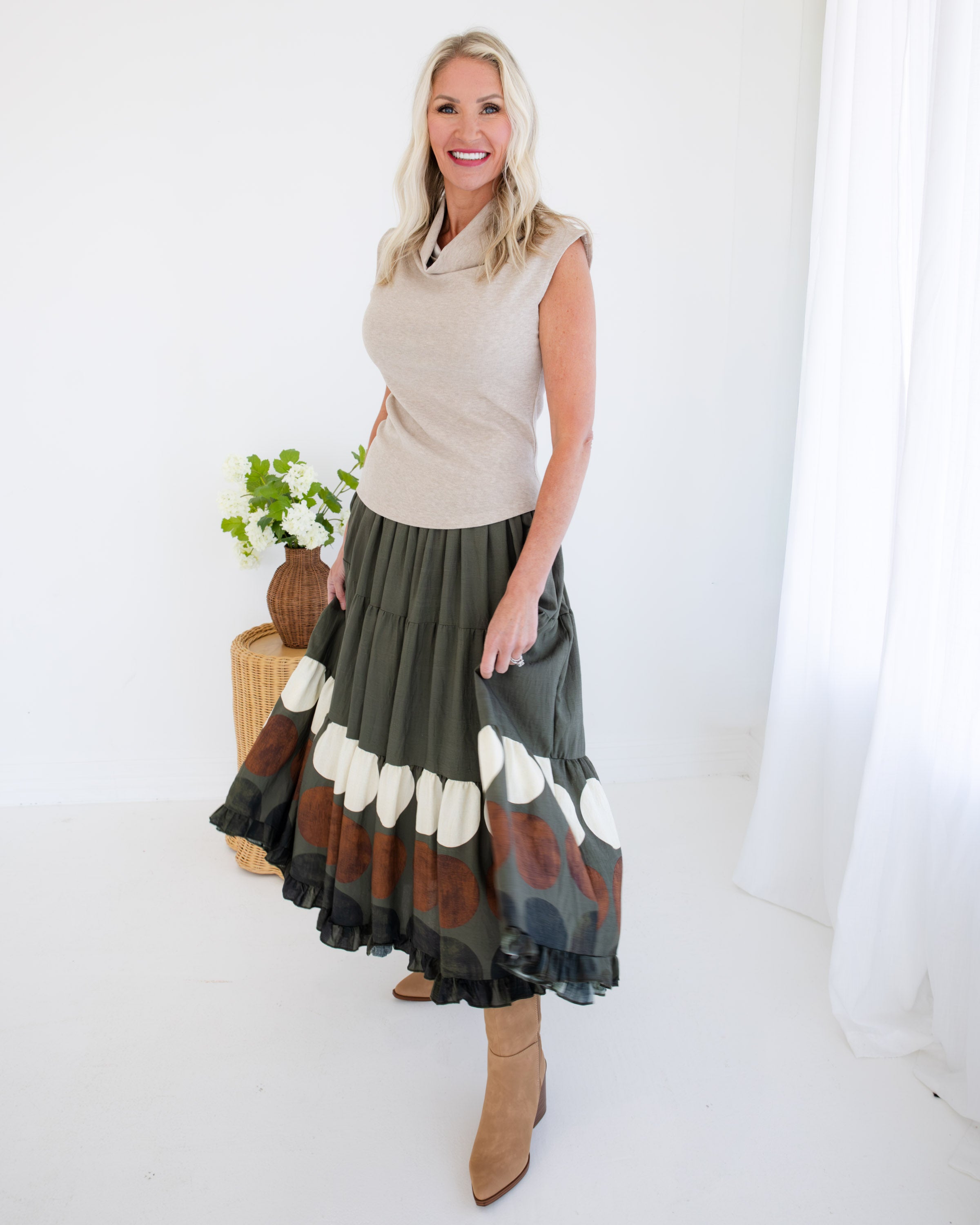Asymmetric Drape Top in Taupe
