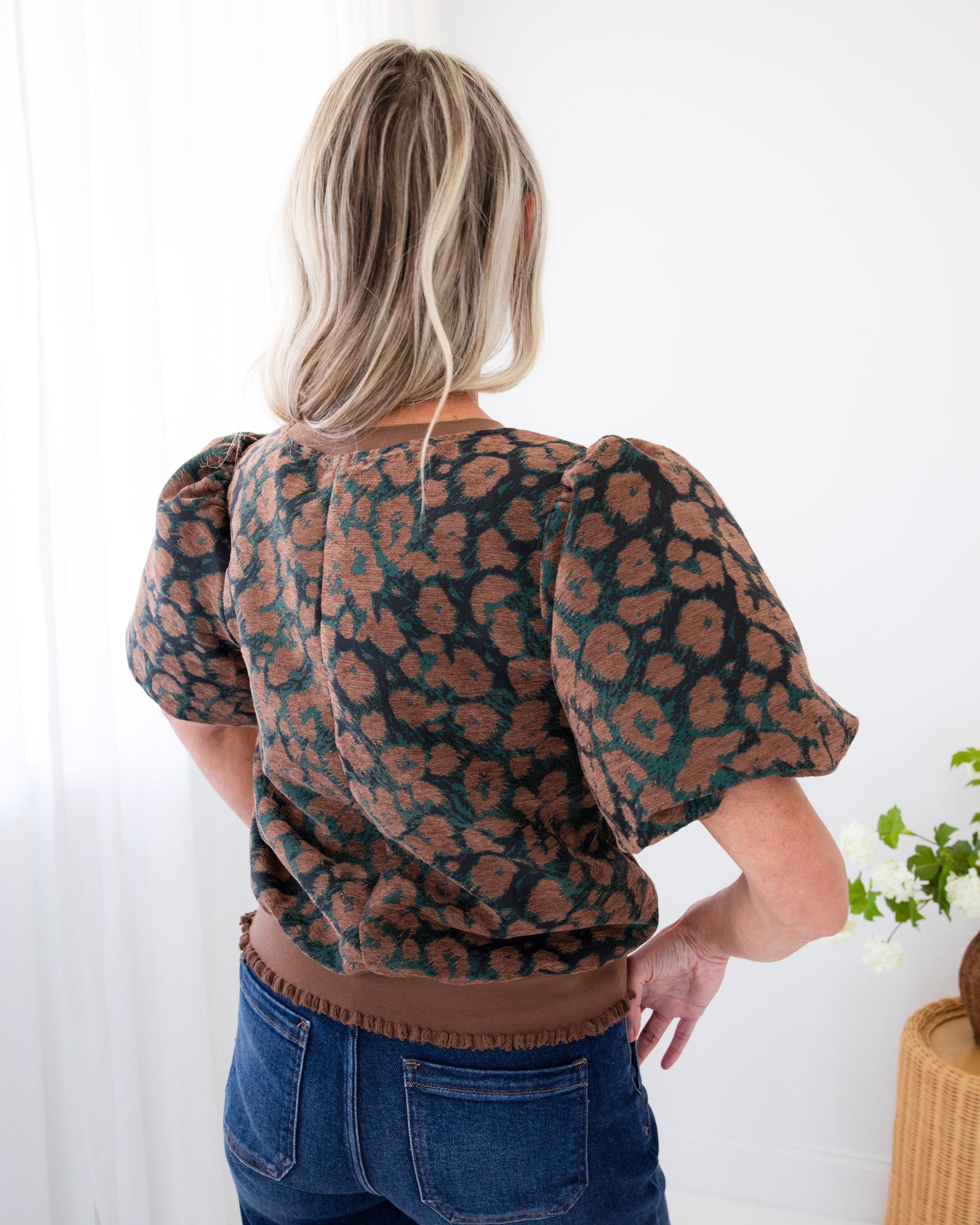 Leopard Bubble Sleeve Top