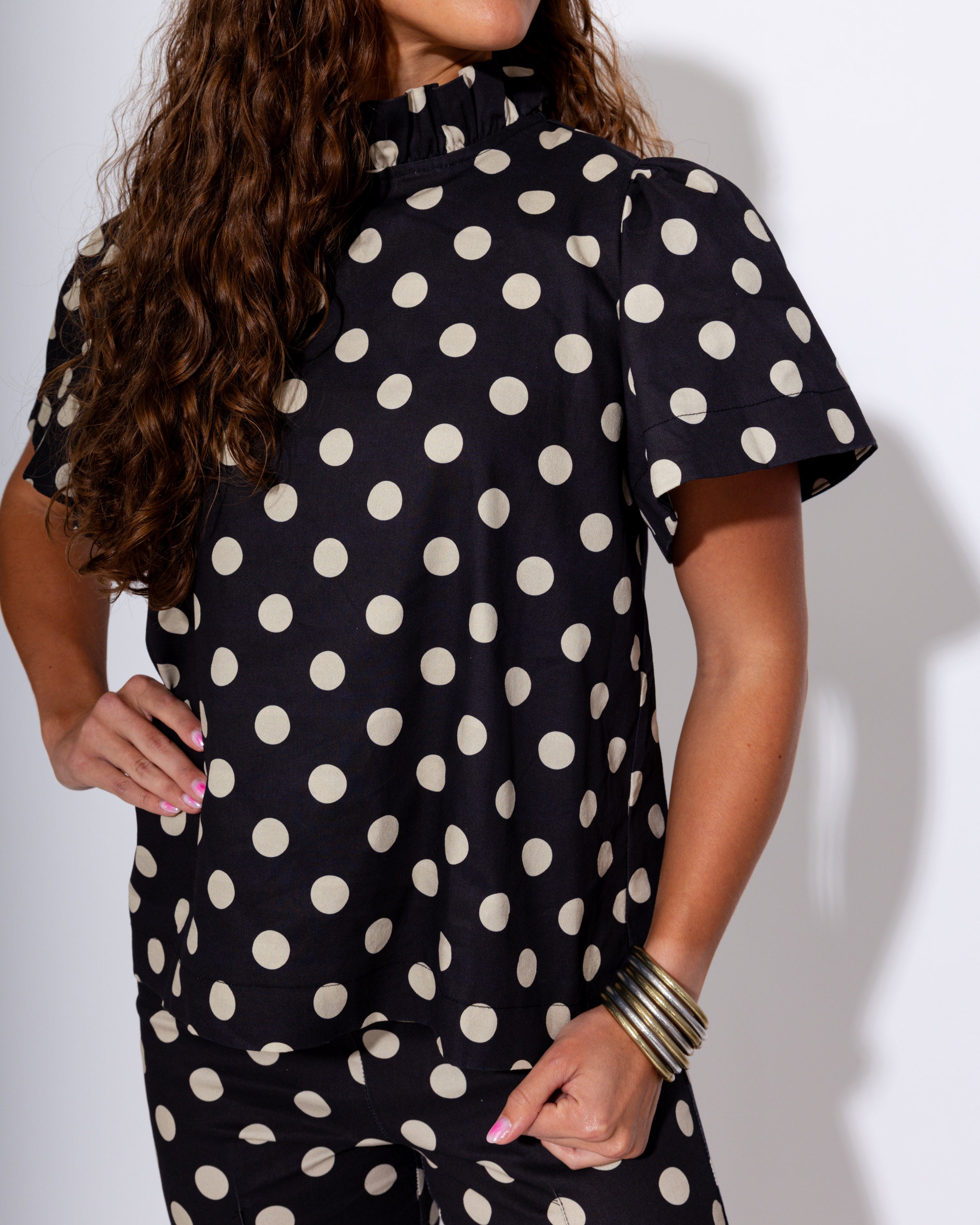 Polka Dot Ruffle Top & Flare Pants Set