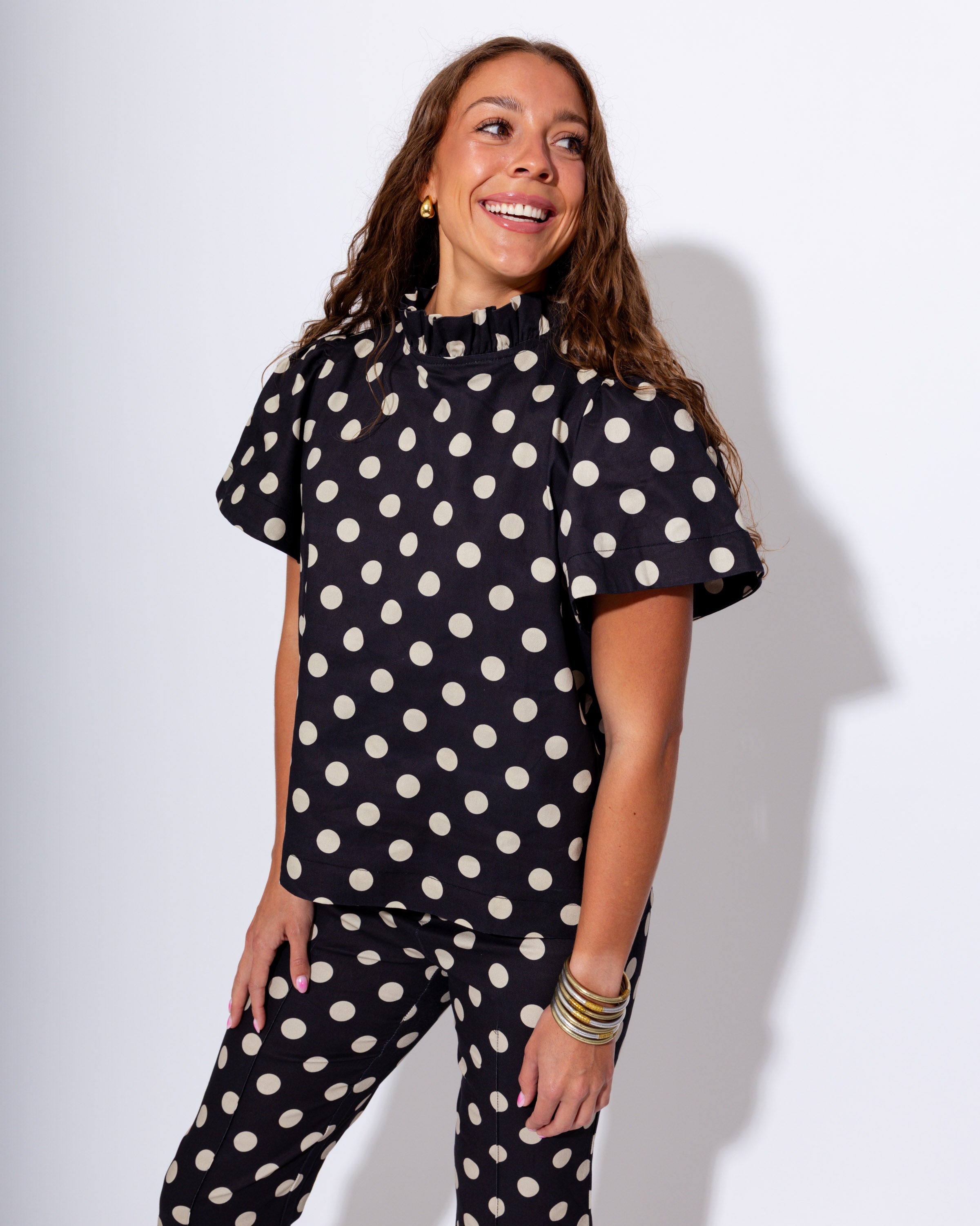Polka Dot Ruffle Top & Flare Pants Set