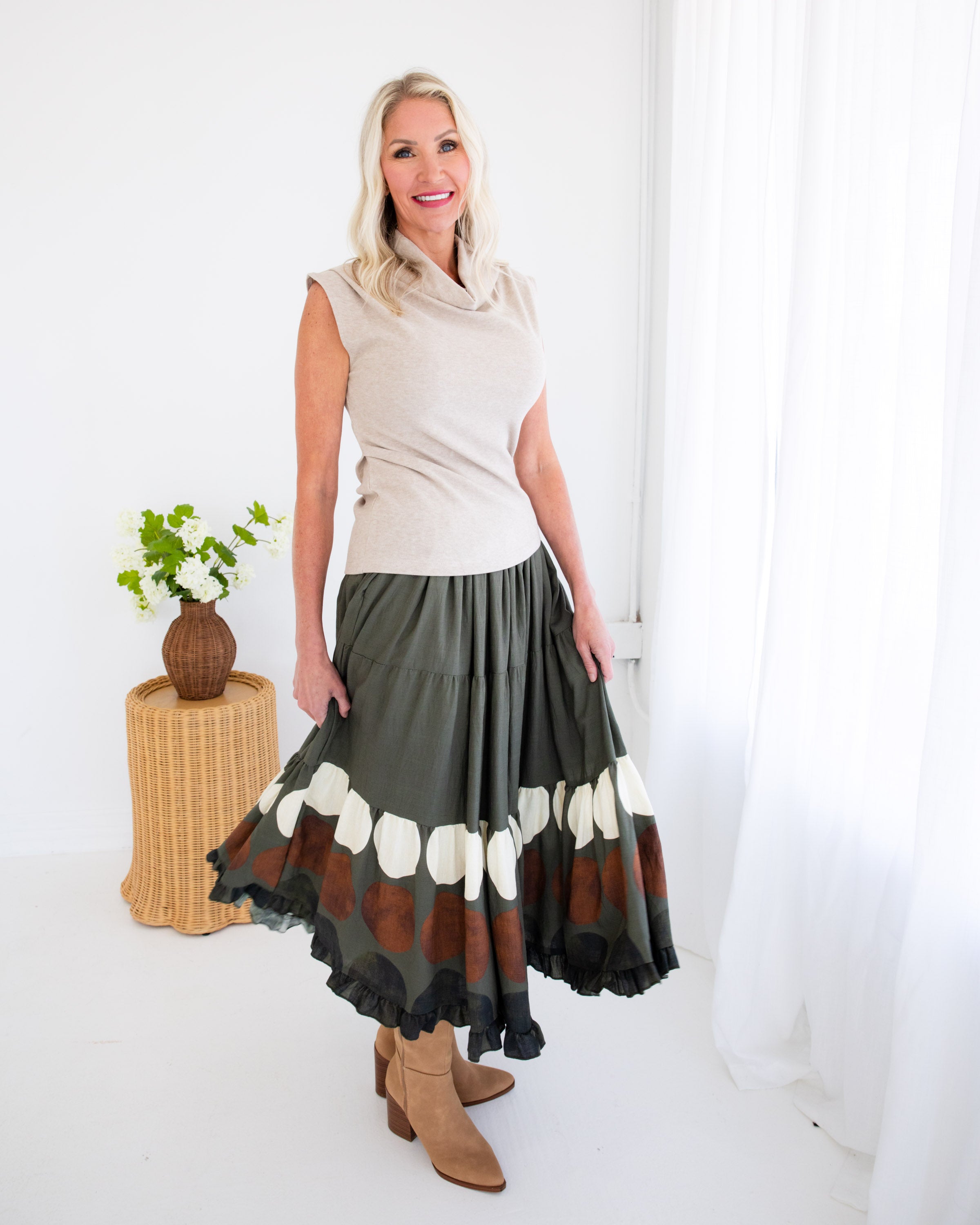 Asymmetric Drape Top in Taupe