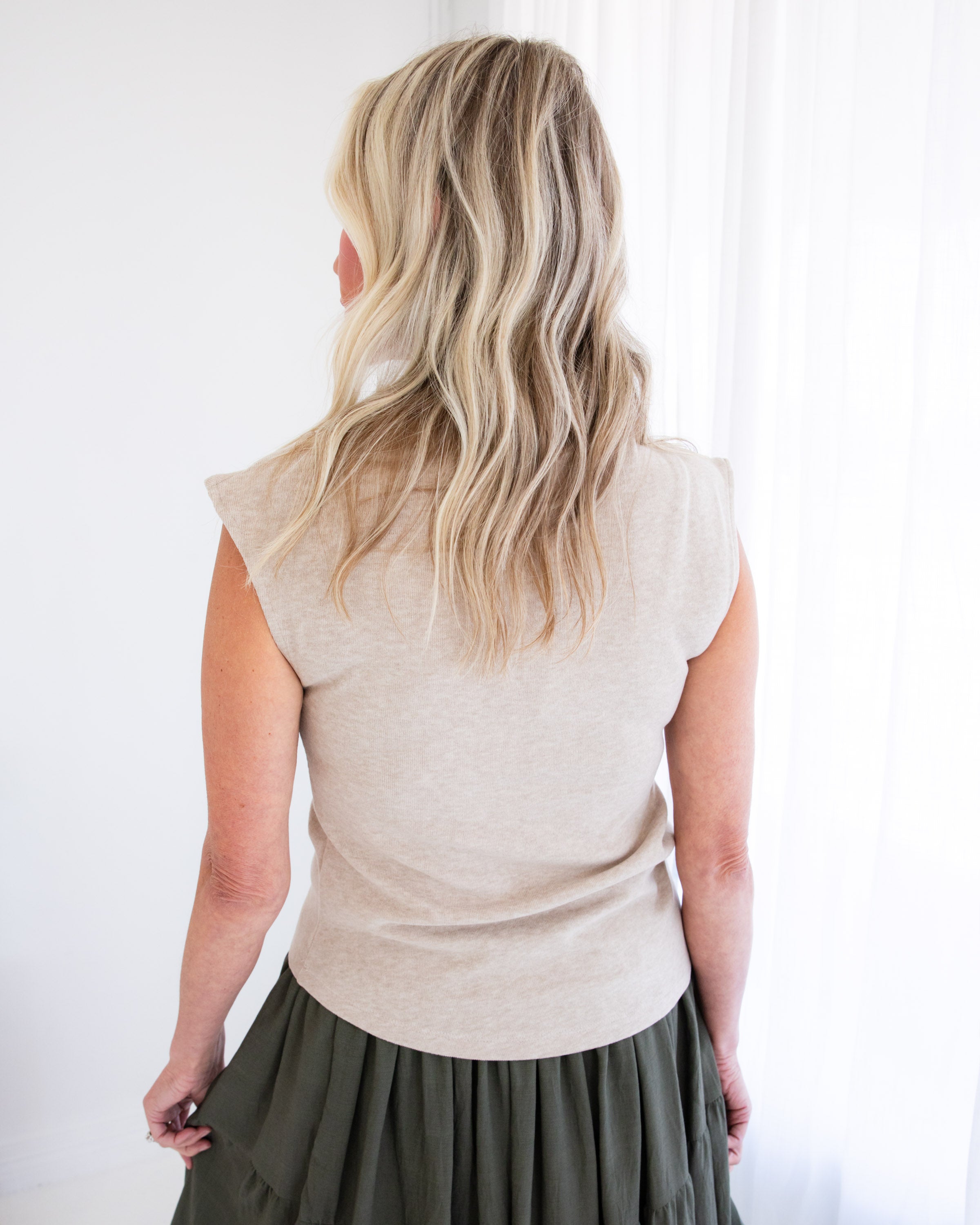 Asymmetric Drape Top in Taupe