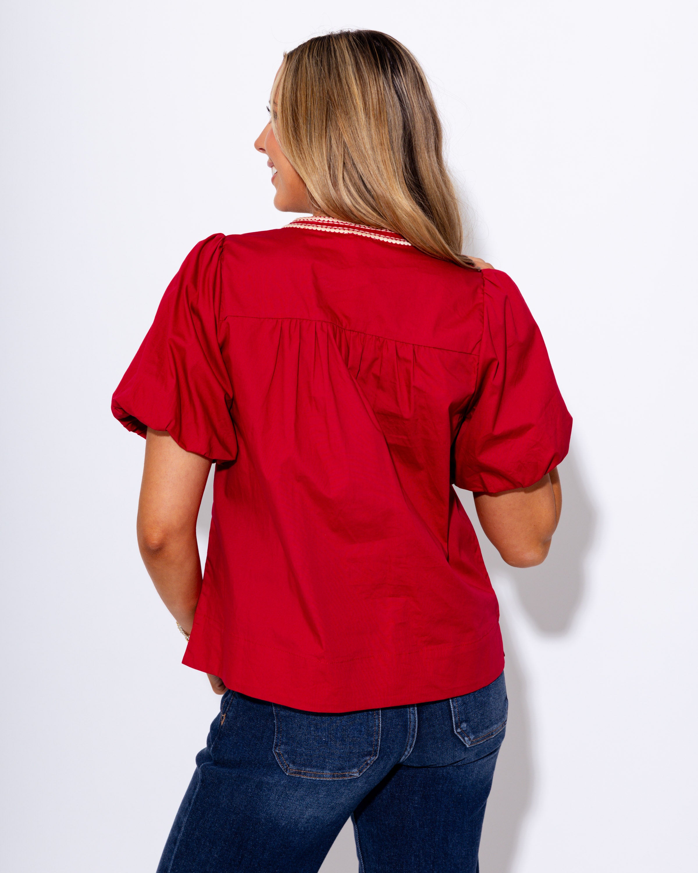 Embroidered Puff Sleeve Top
