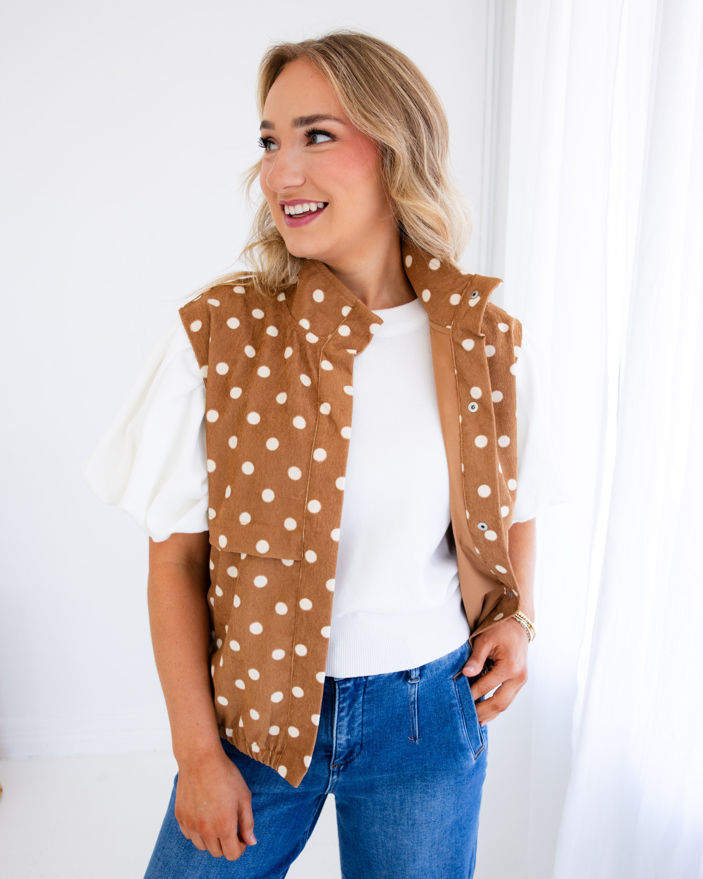 Polka Dot High Neck Utility Vest
