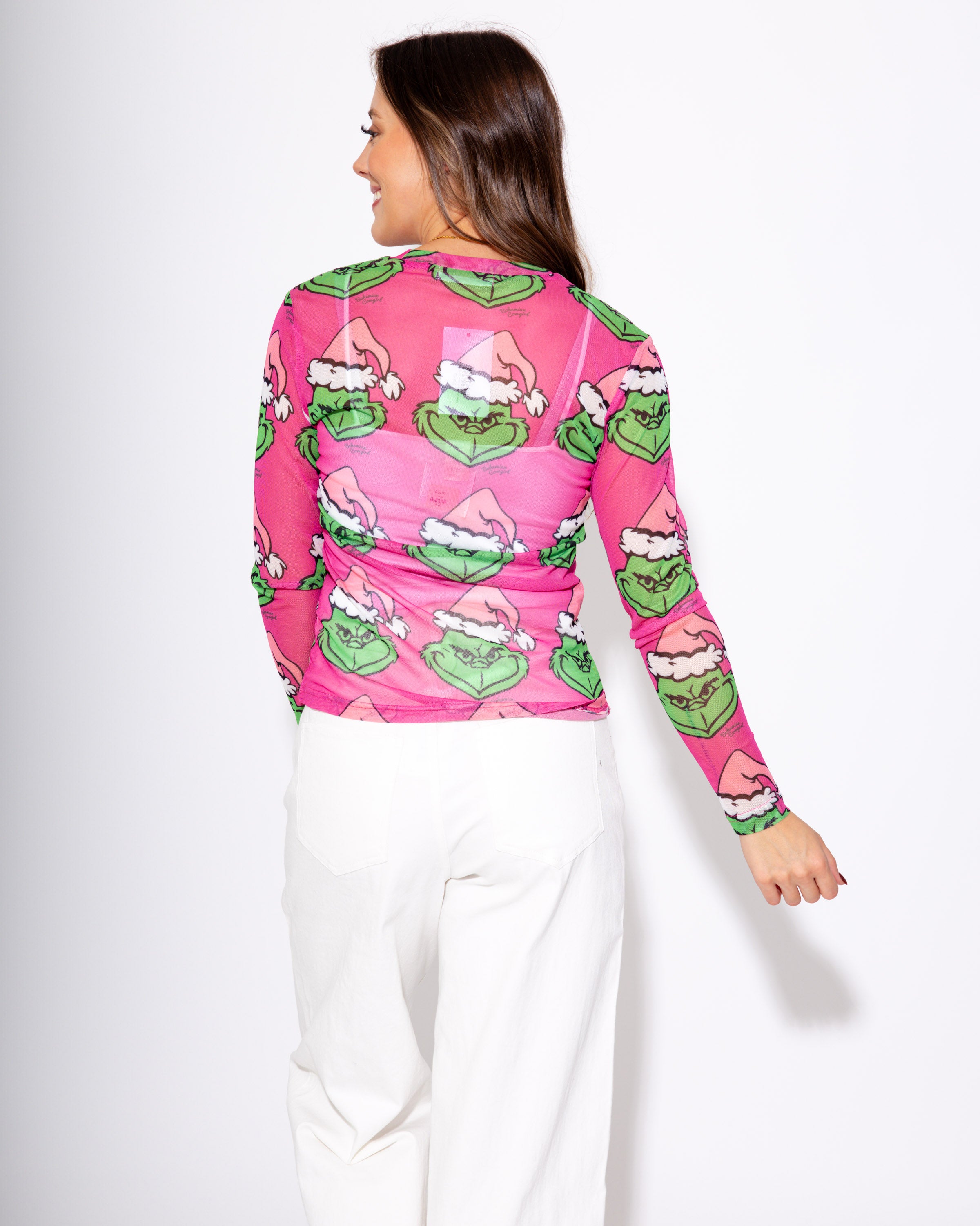 Mean One Grinch Mesh Top in Pink