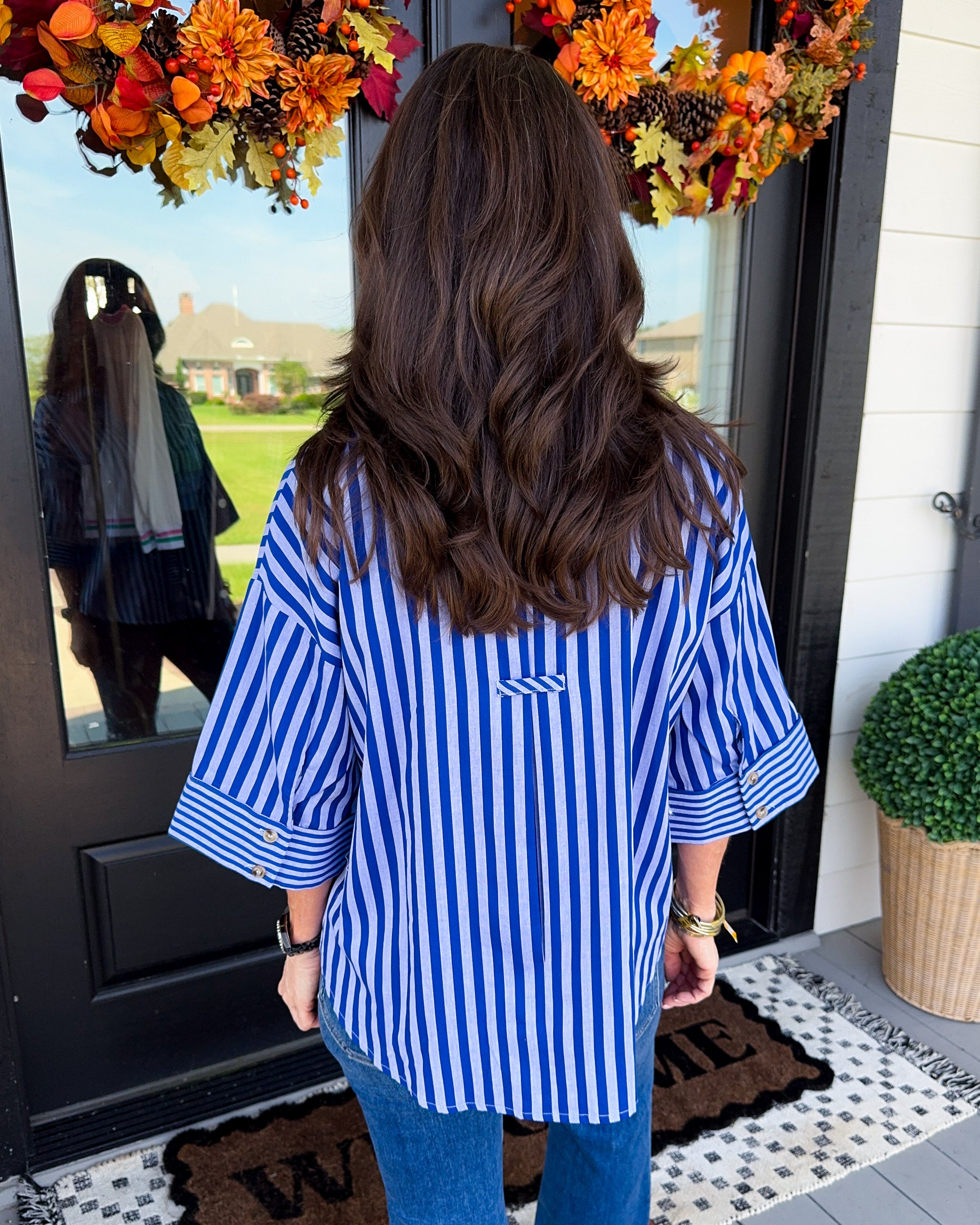 Striped Button Up Collar Top