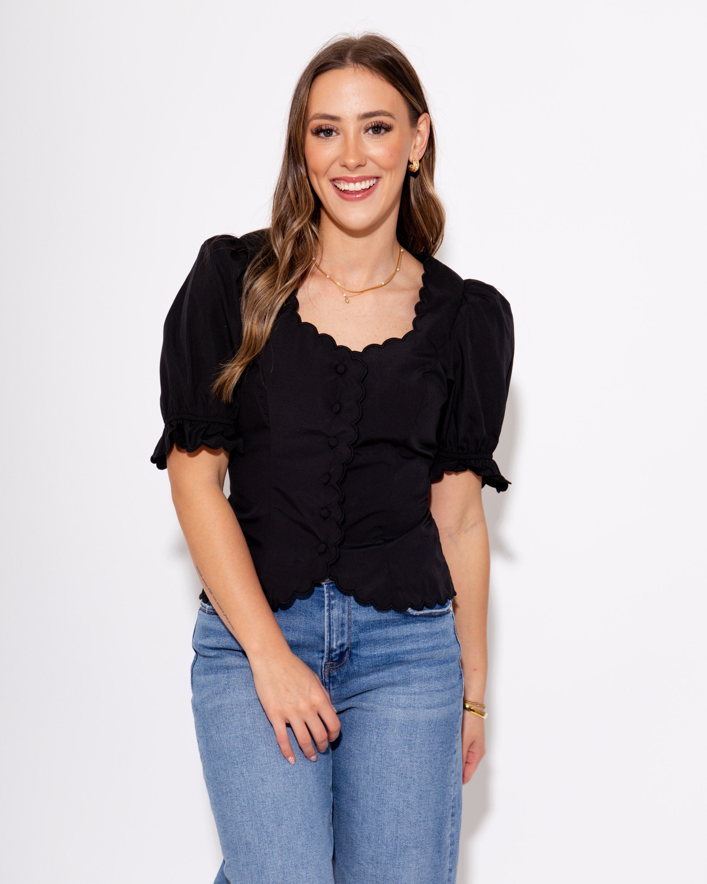 Scalloped and Sweet Button Up Top