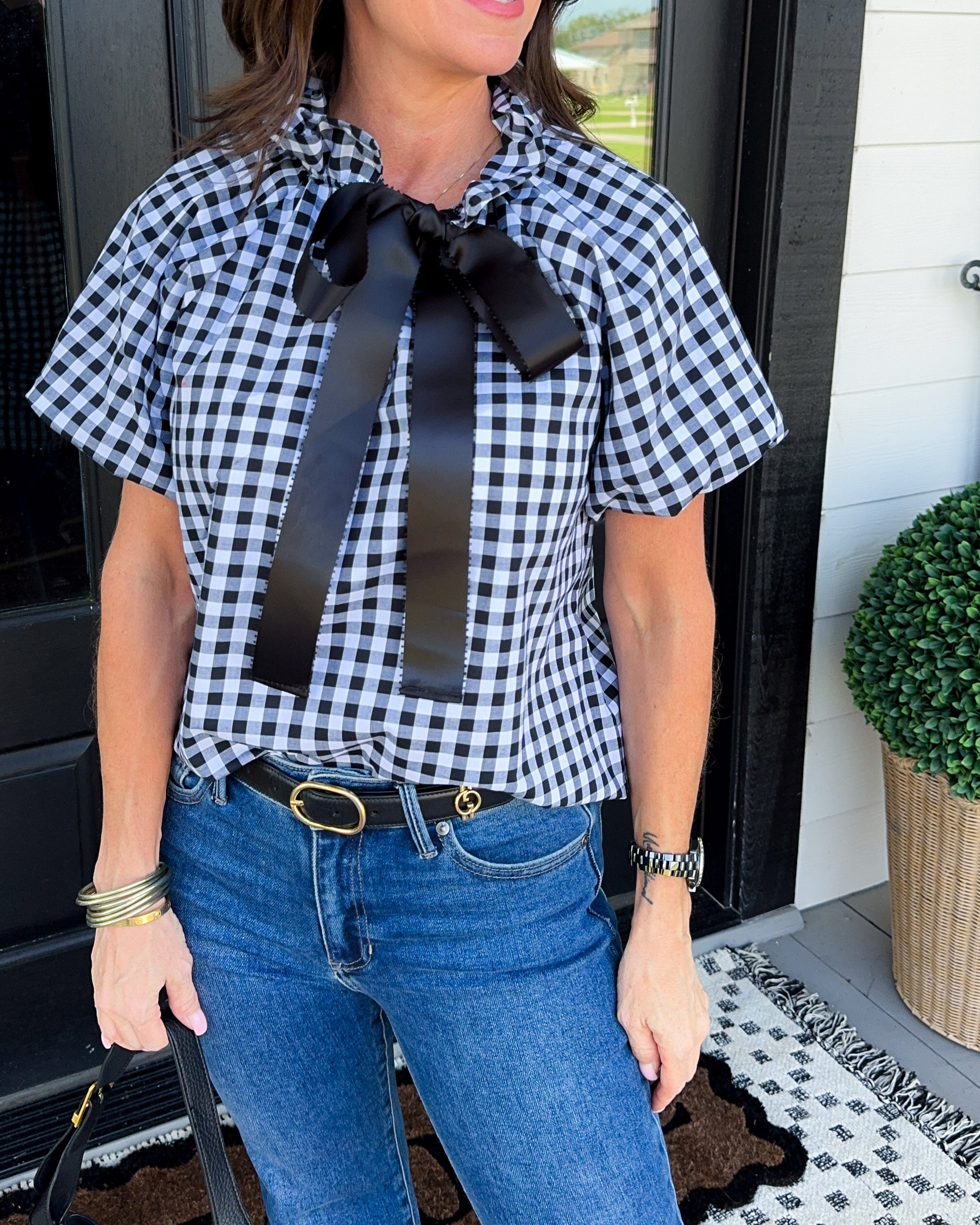 Classic Gingham Bow Tie Top