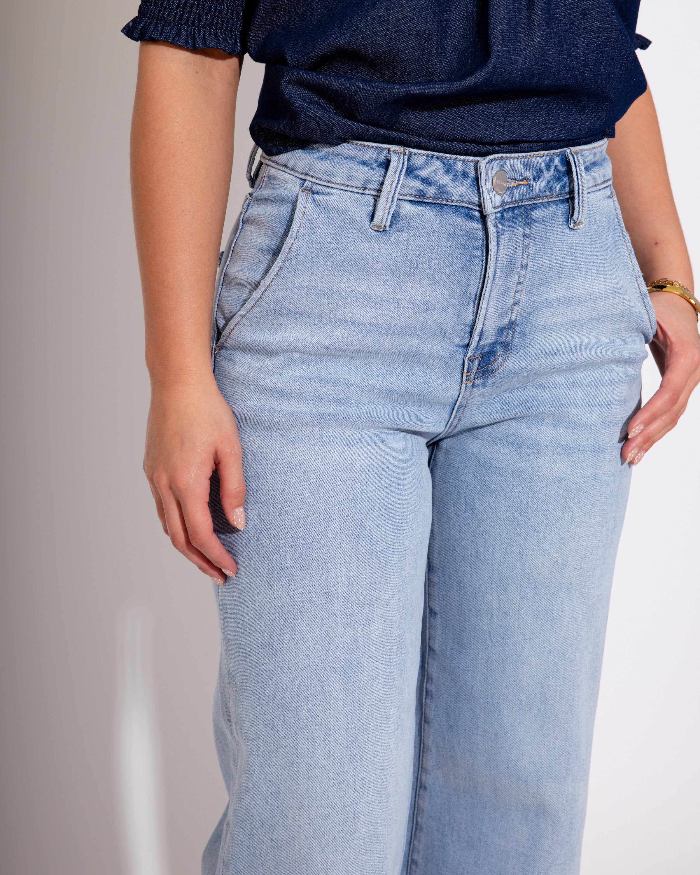 High Rise Ankle Wide Cuffed Jeans in Light