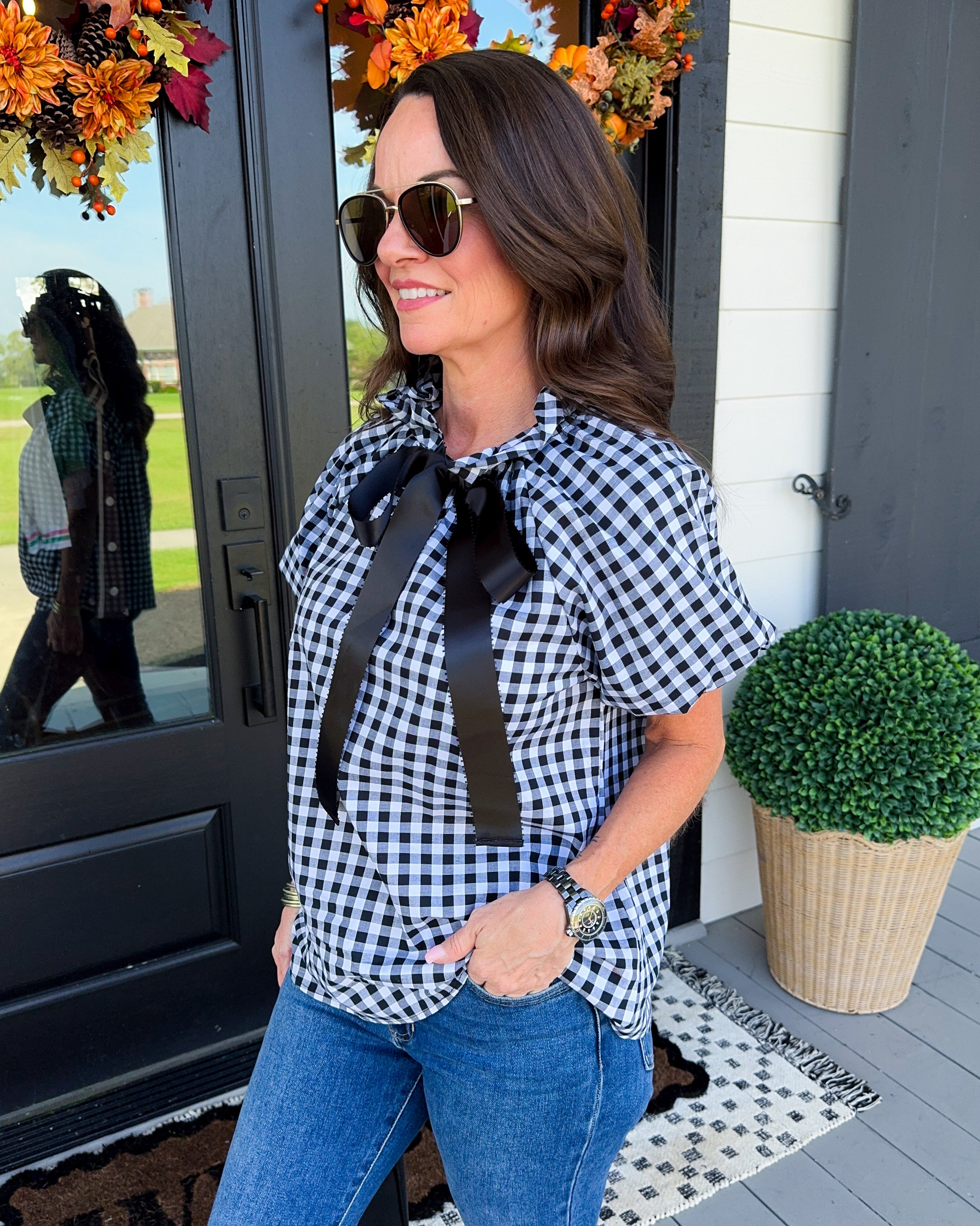 Classic Gingham Bow Tie Top