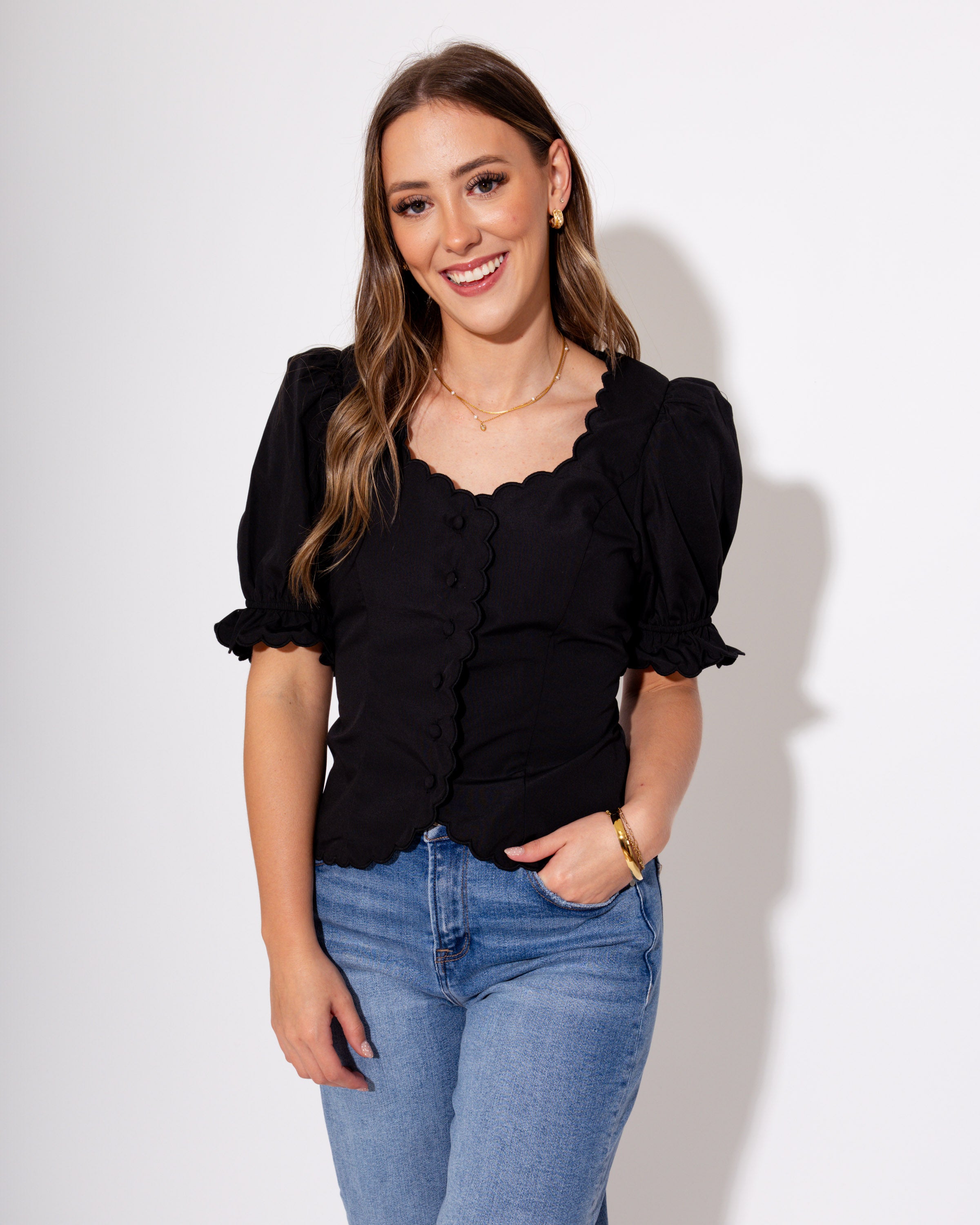 Scalloped and Sweet Button Up Top