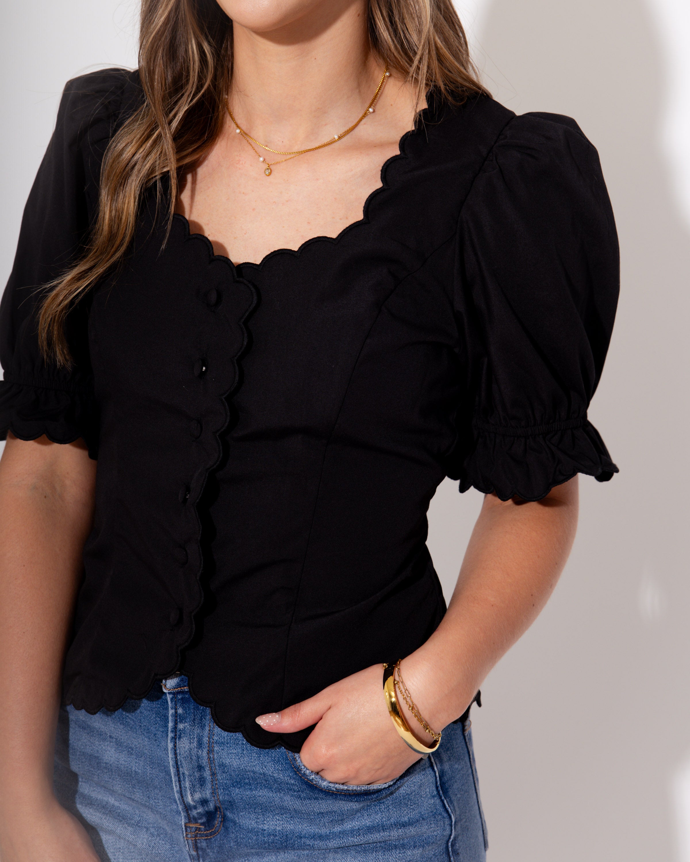 Scalloped and Sweet Button Up Top