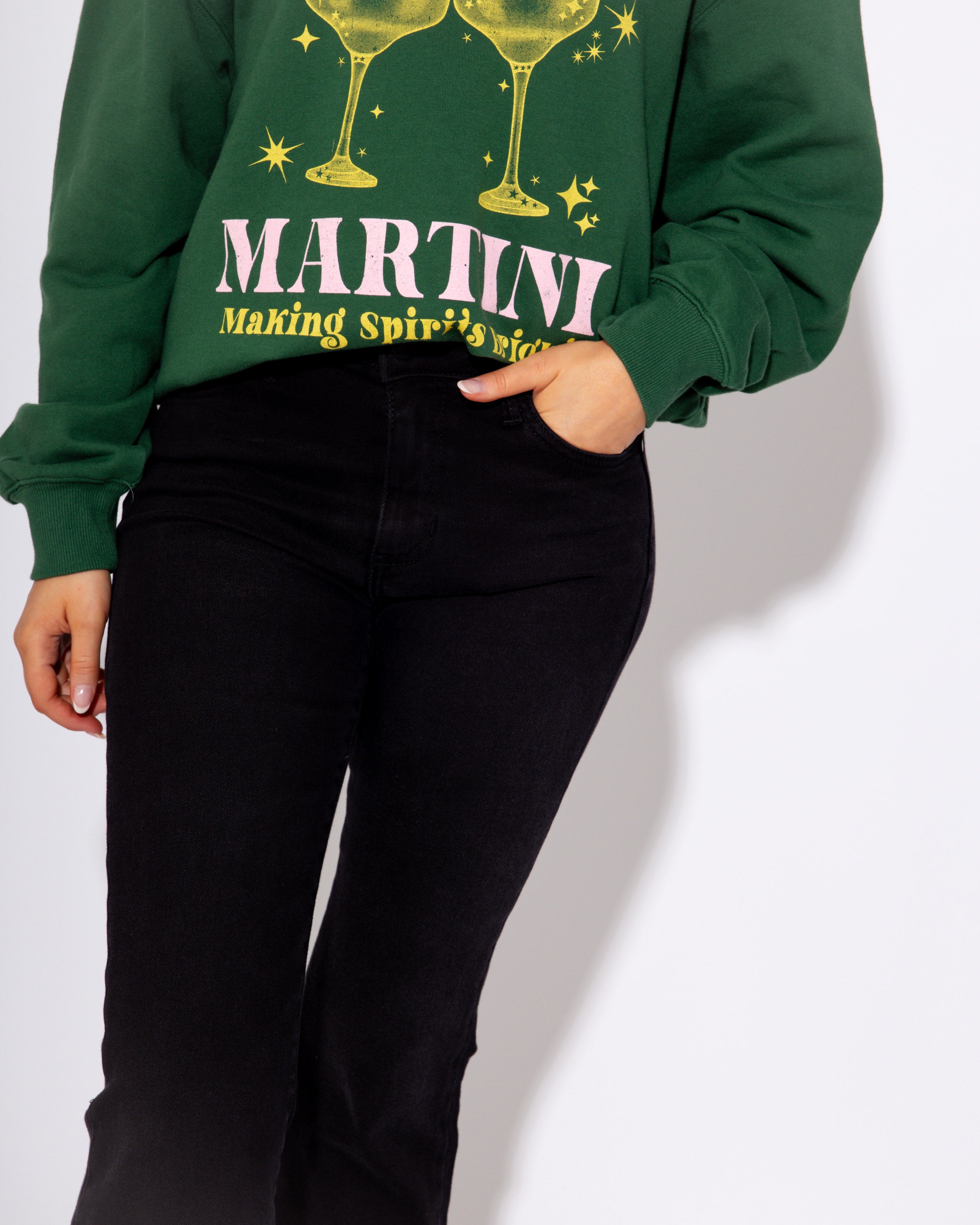 Crop & Flare Distressed Hem Jeans in Black