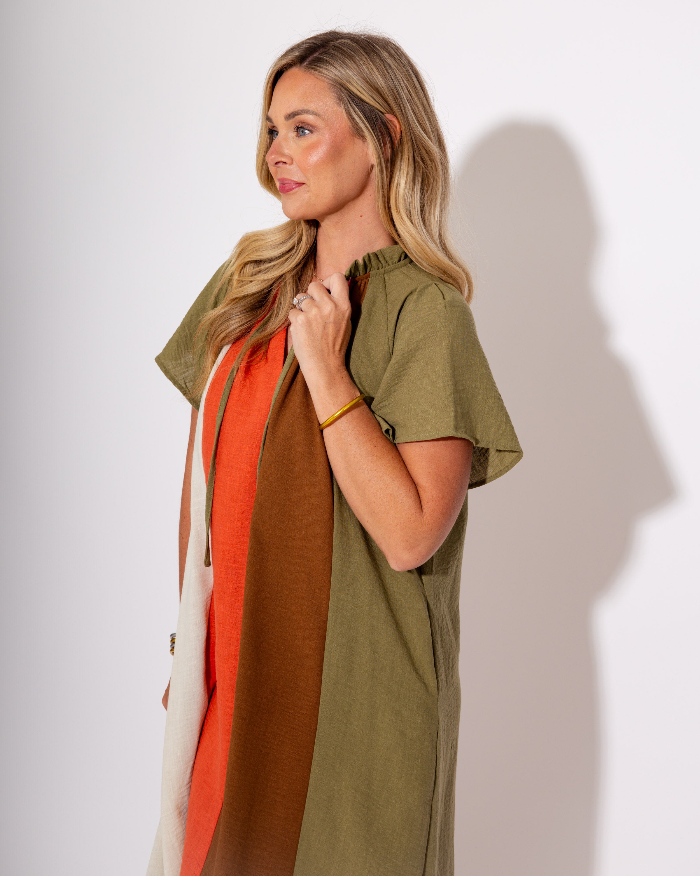 Color Block Stripes & Tie Midi Dress