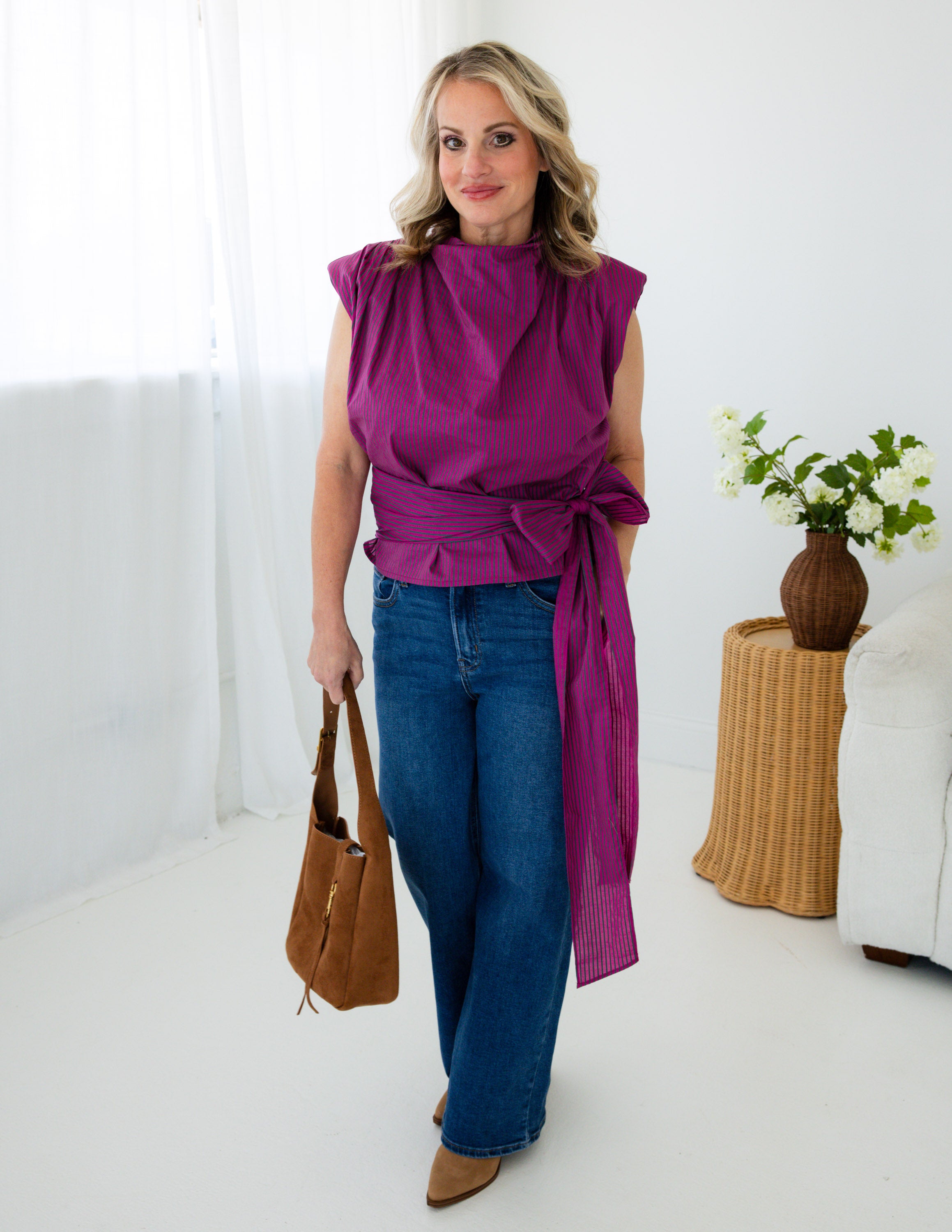 Pink & Green Striped Statement Top