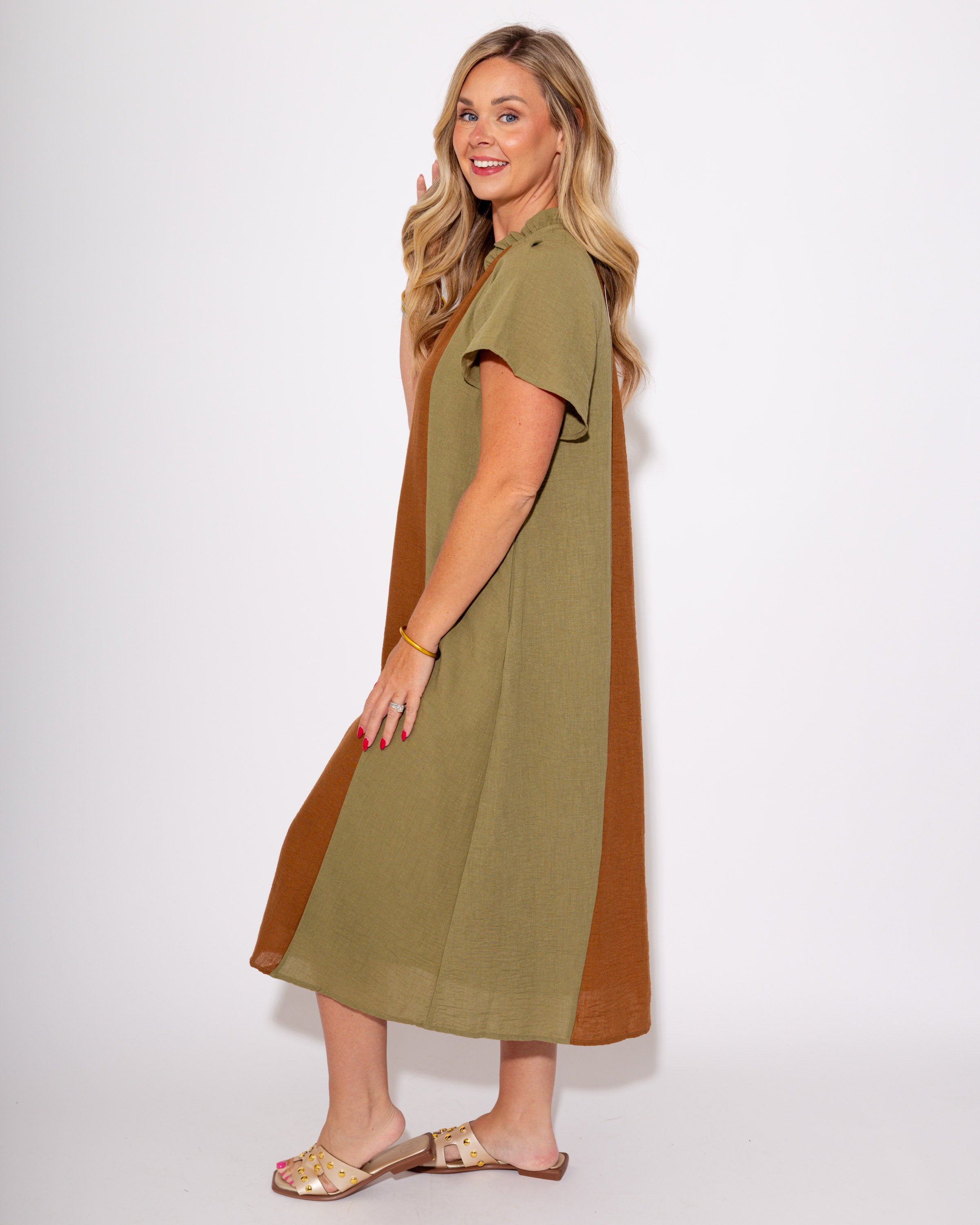 Color Block Stripes & Tie Midi Dress