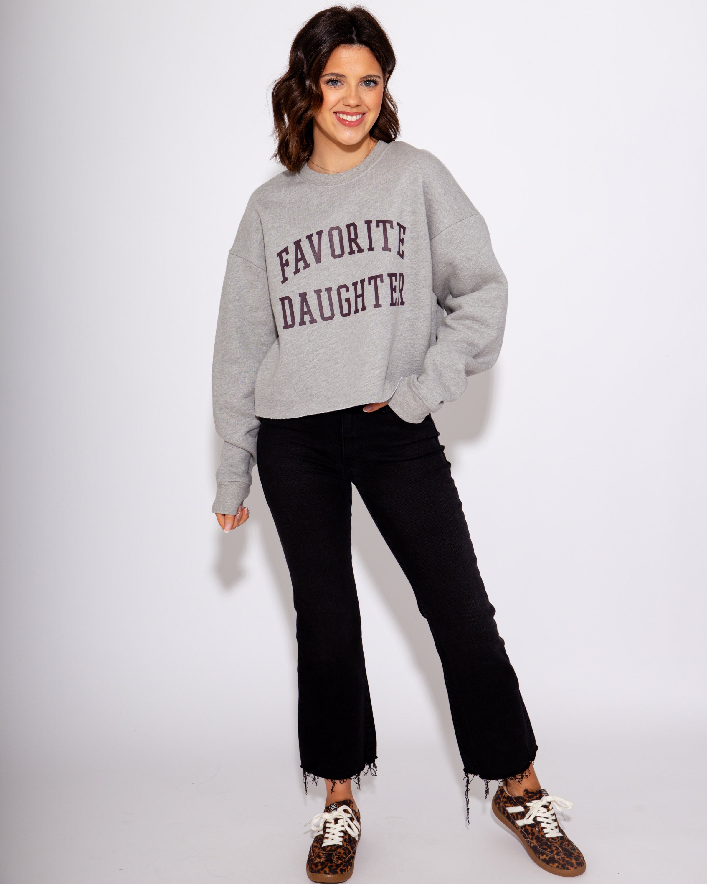 Favorite Daughter Cropped Sweatshirt in Heather Grey