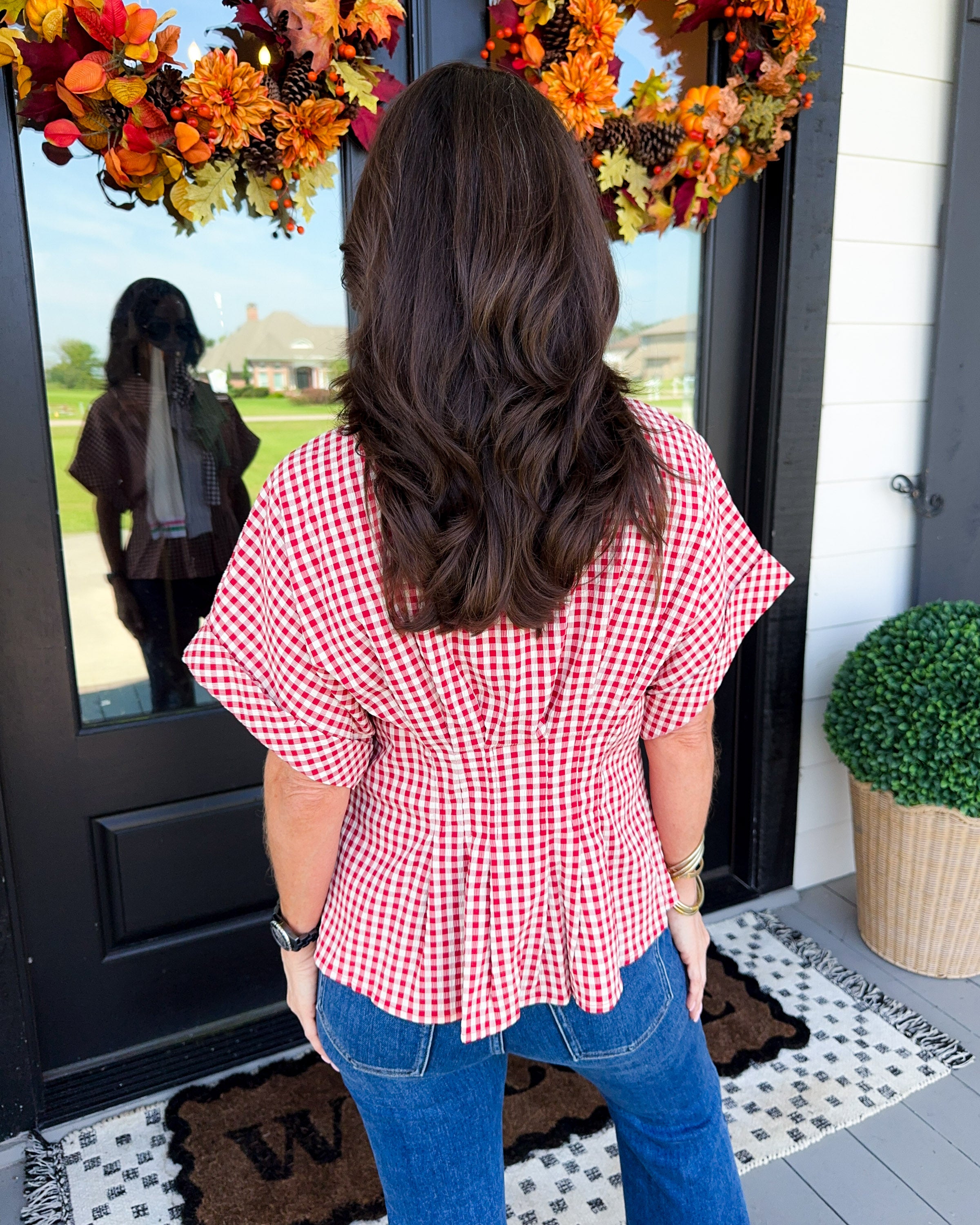 Gingham Grace Pleated Top in Red