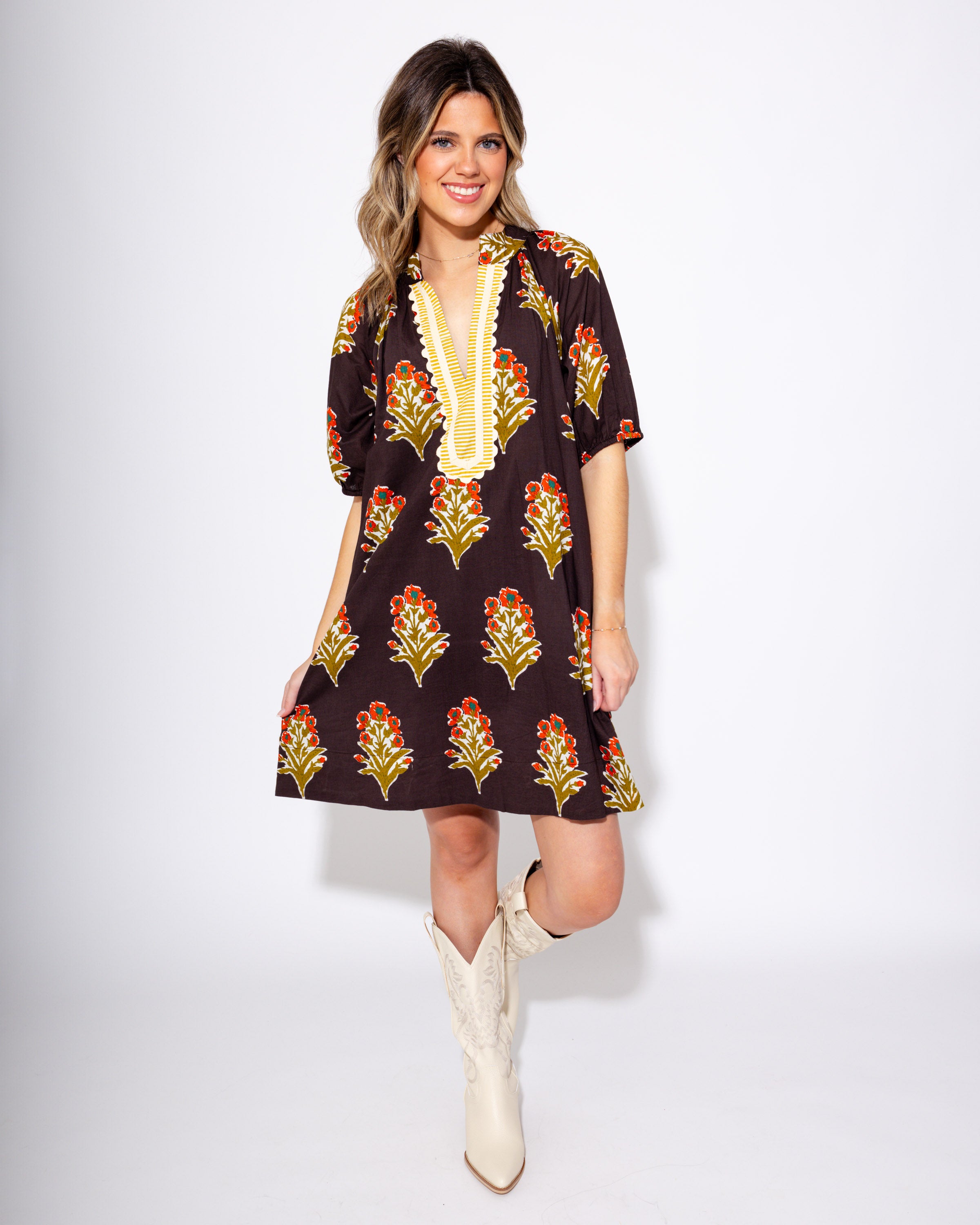 Petal Stripe V-Neck Dress