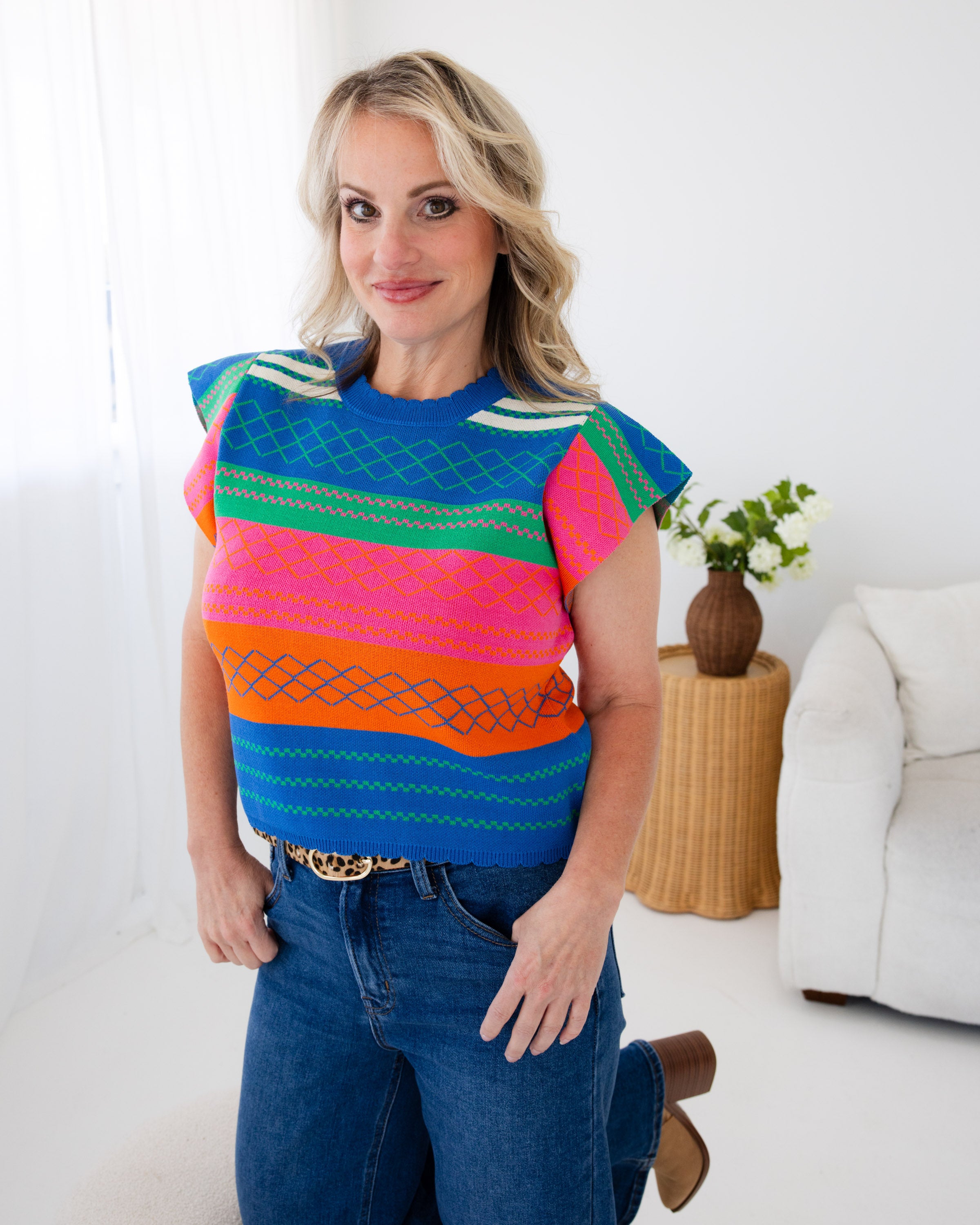 Vintage Stripe Flutter Sleeve Top