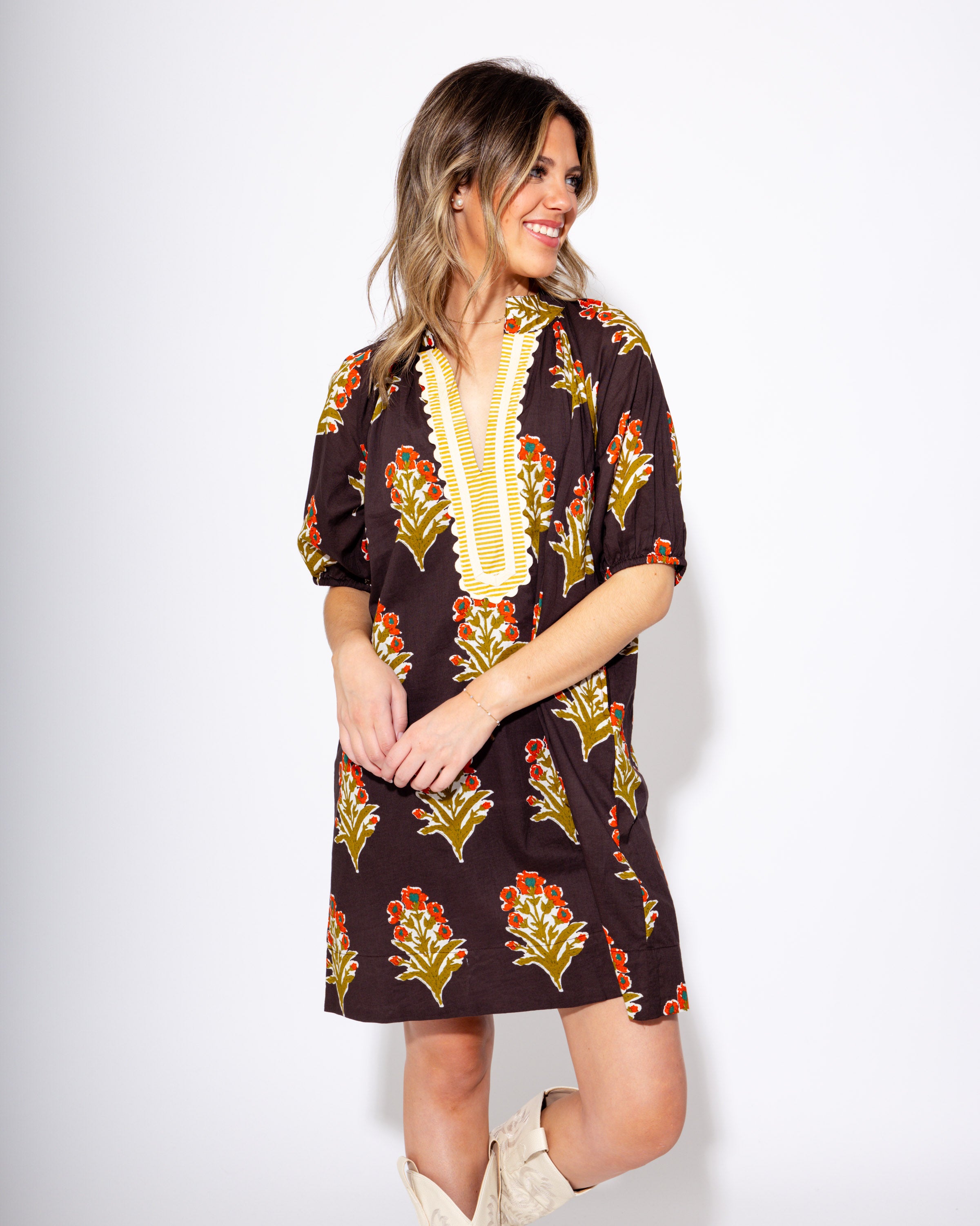 Petal Stripe V-Neck Dress