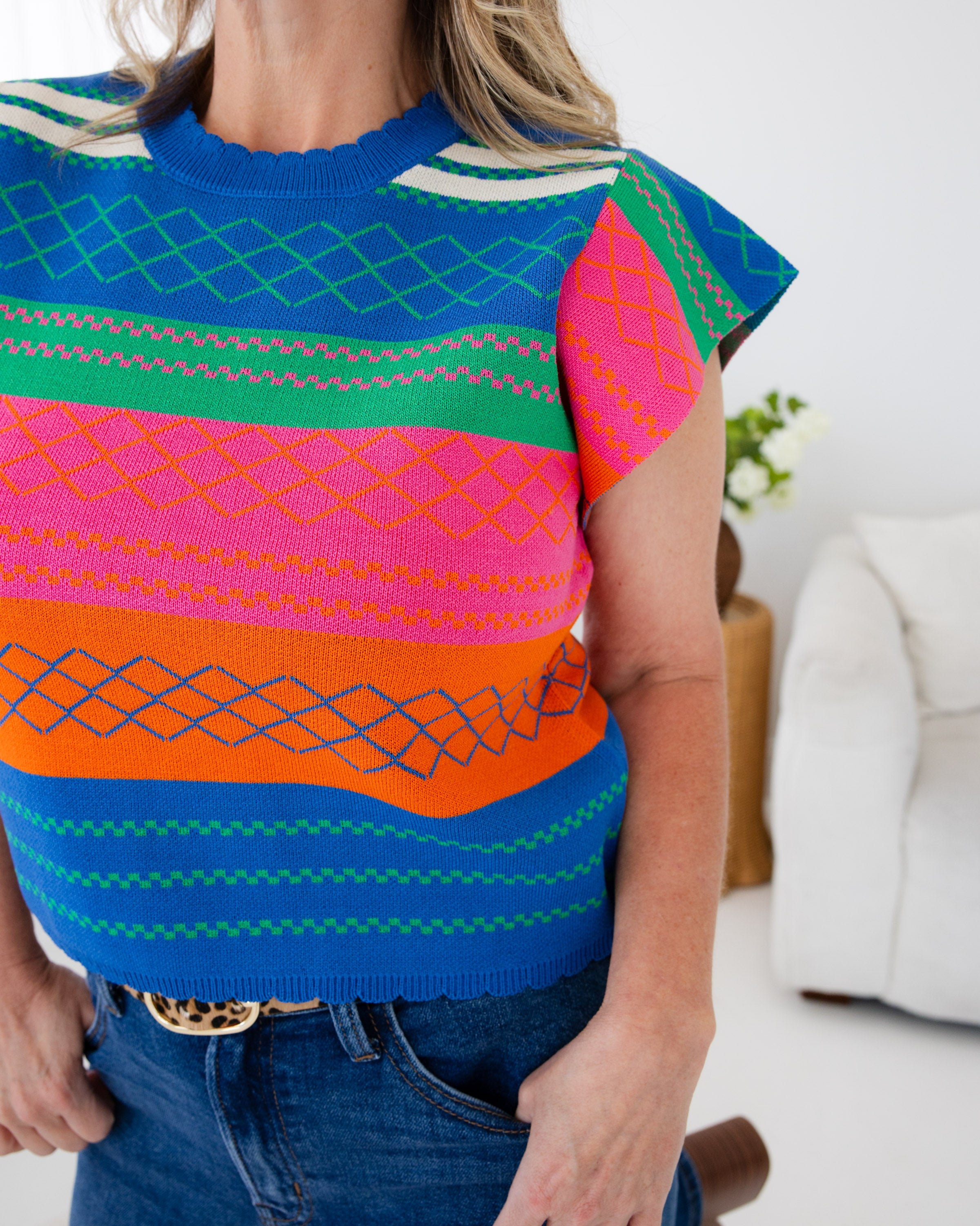 Vintage Stripe Flutter Sleeve Top