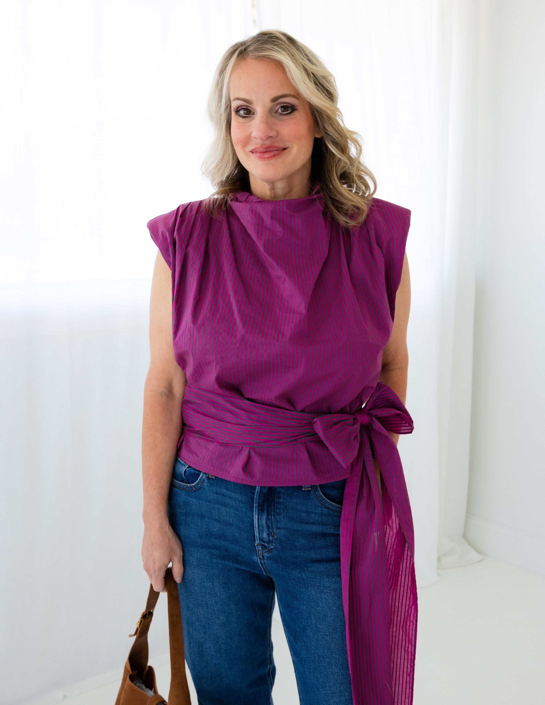 Pink & Green Striped Statement Top