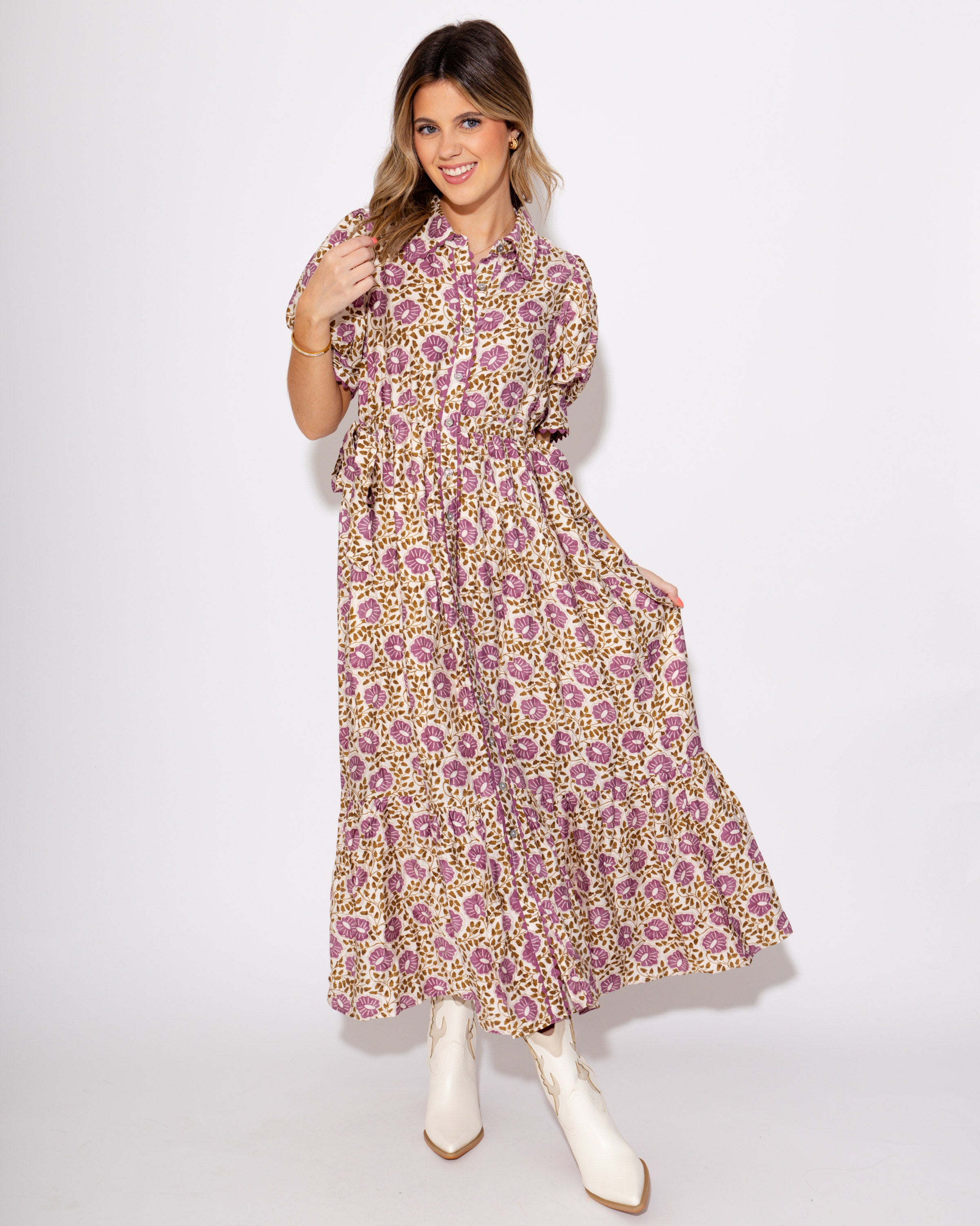 The Floral Breeze Midi Dress in Purple
