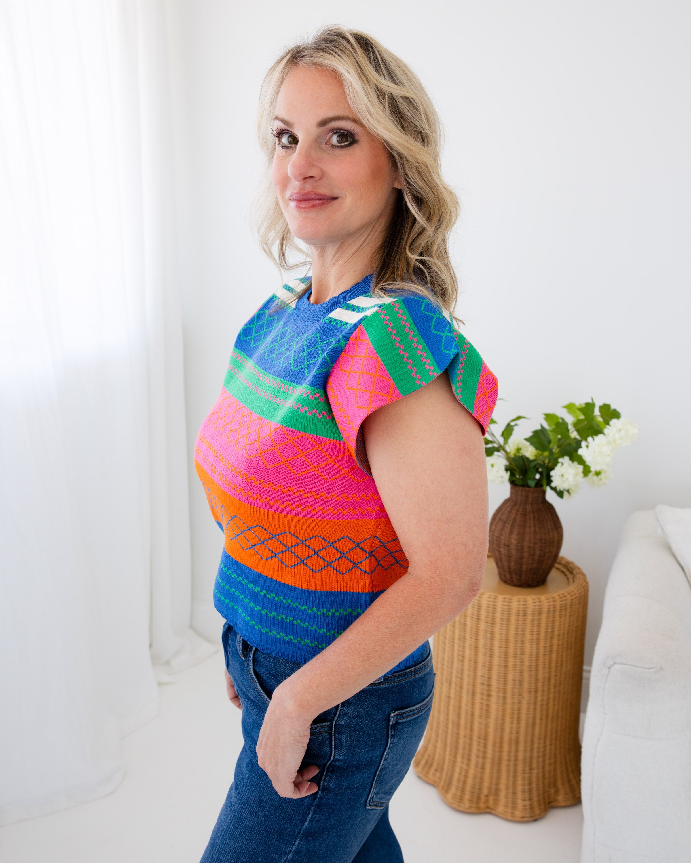 Vintage Stripe Flutter Sleeve Top