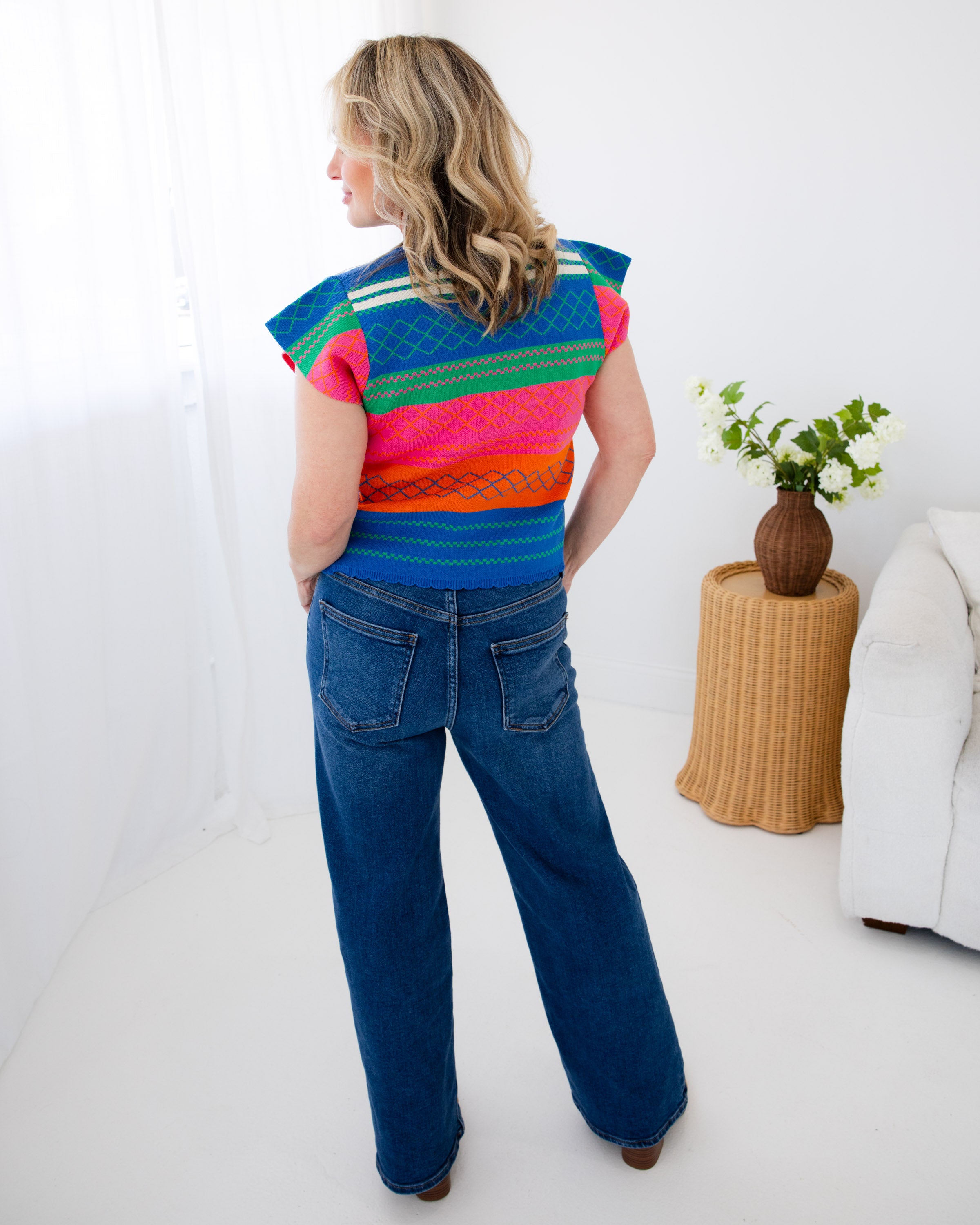 Vintage Stripe Flutter Sleeve Top