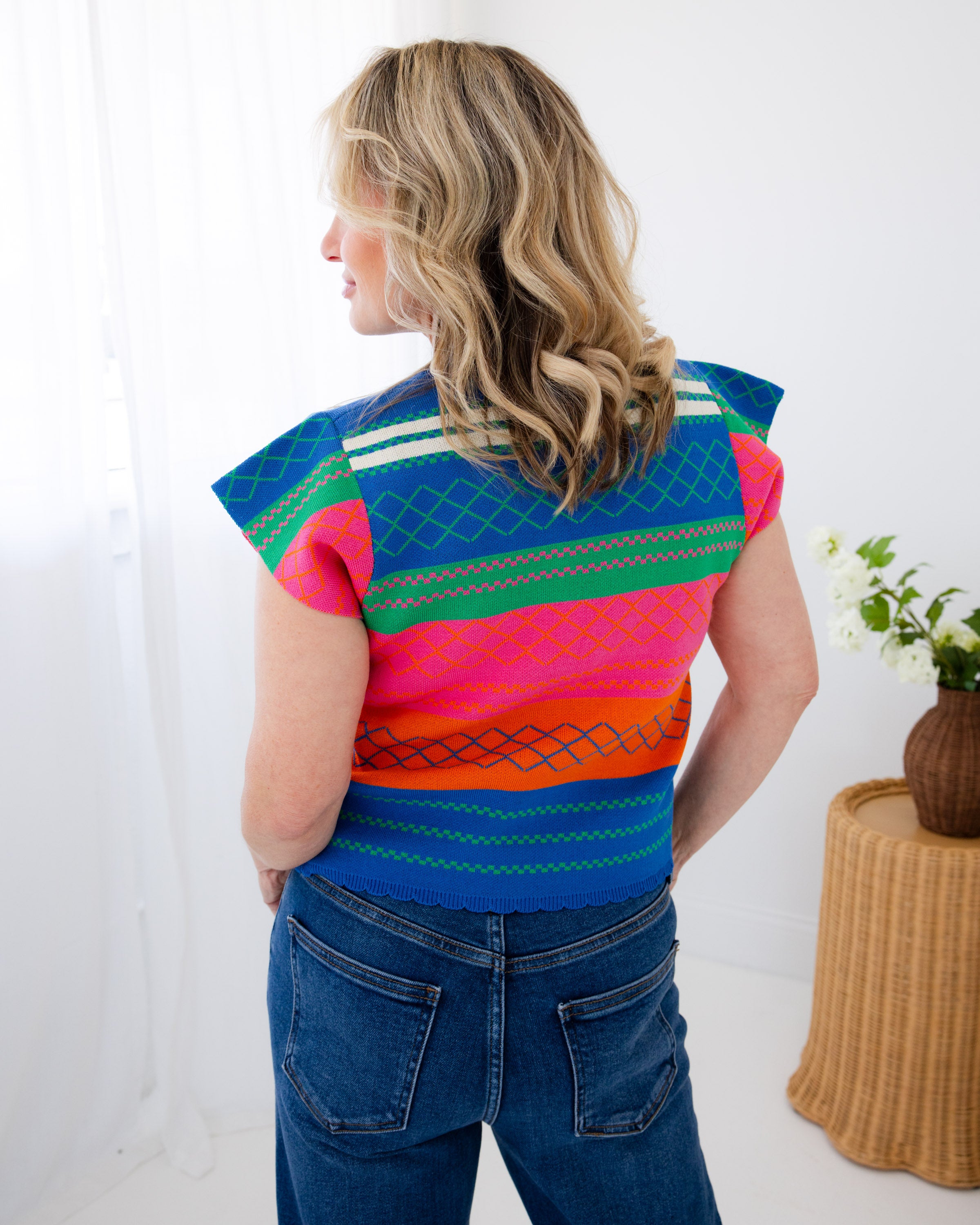 Vintage Stripe Flutter Sleeve Top