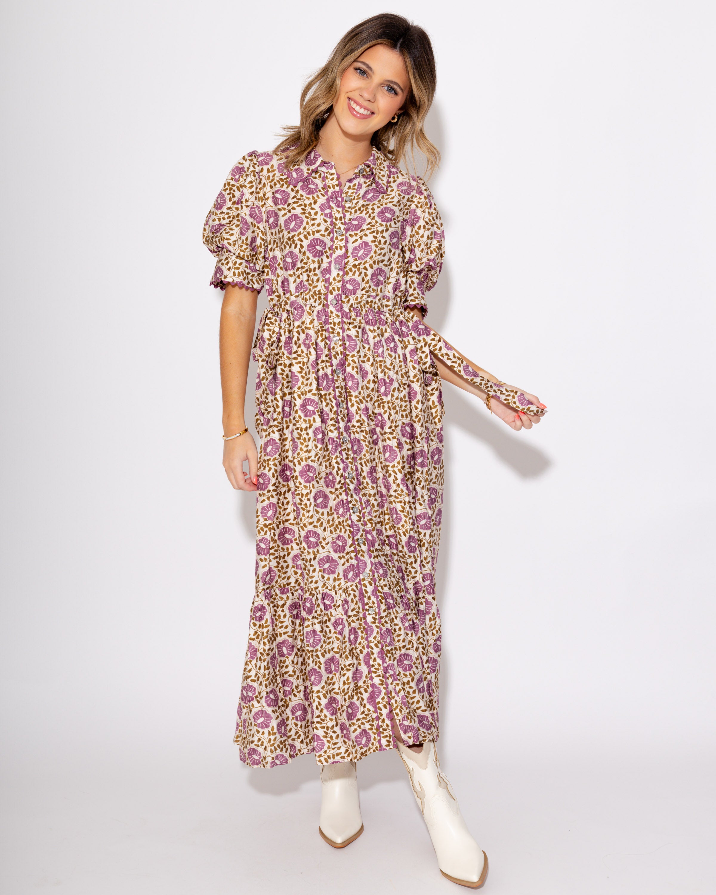 The Floral Breeze Midi Dress in Purple