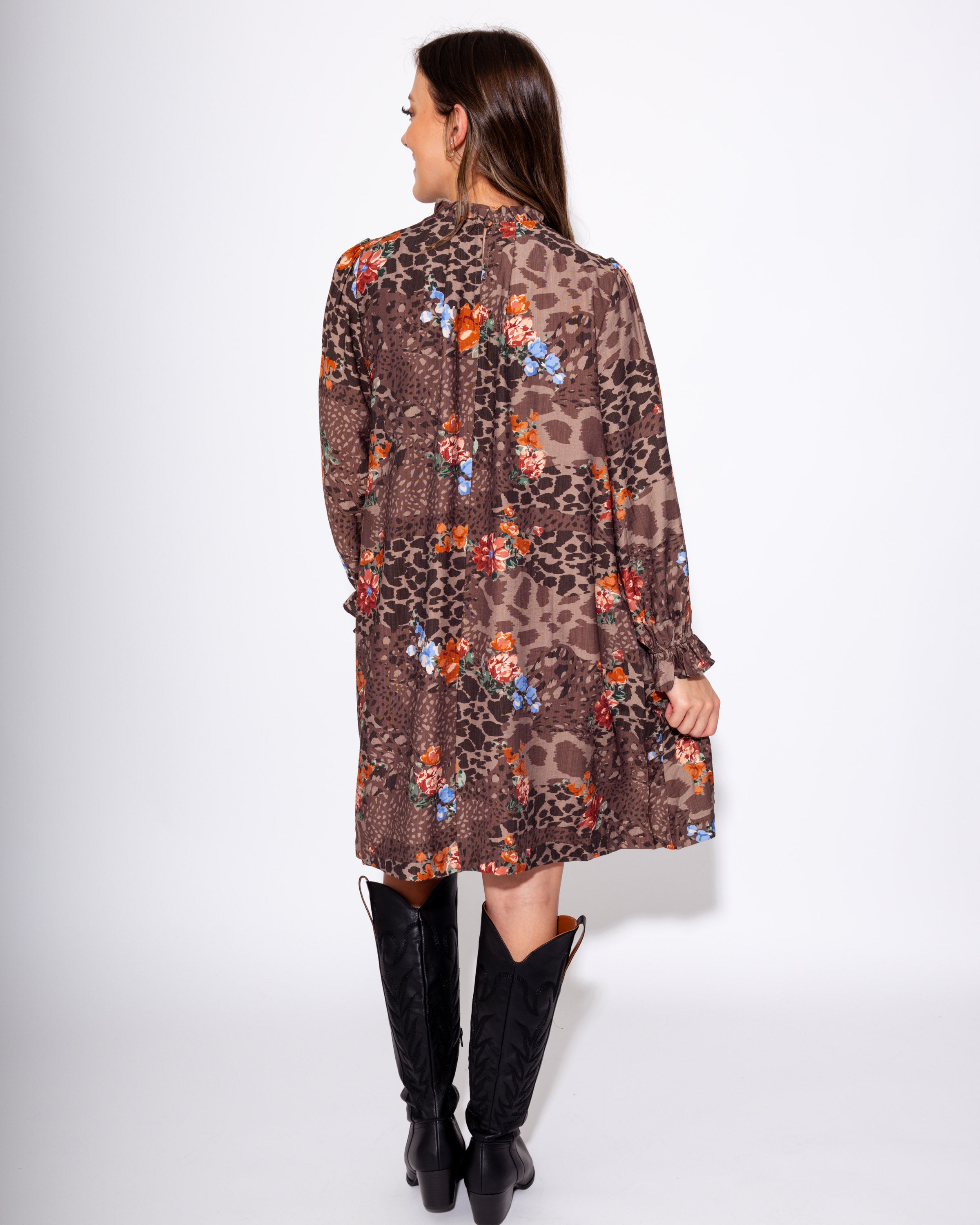 Smocked High Neck Floral Mini Dress