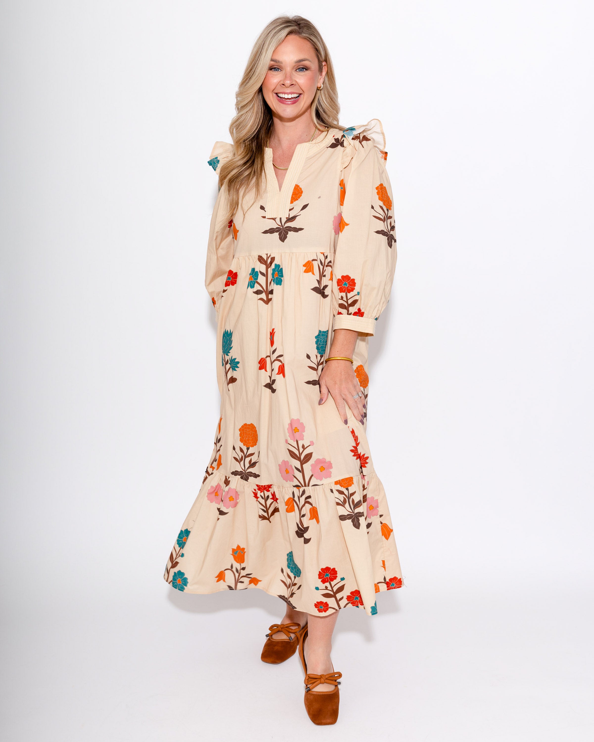 Floral Puff Sleeve Midi Dress