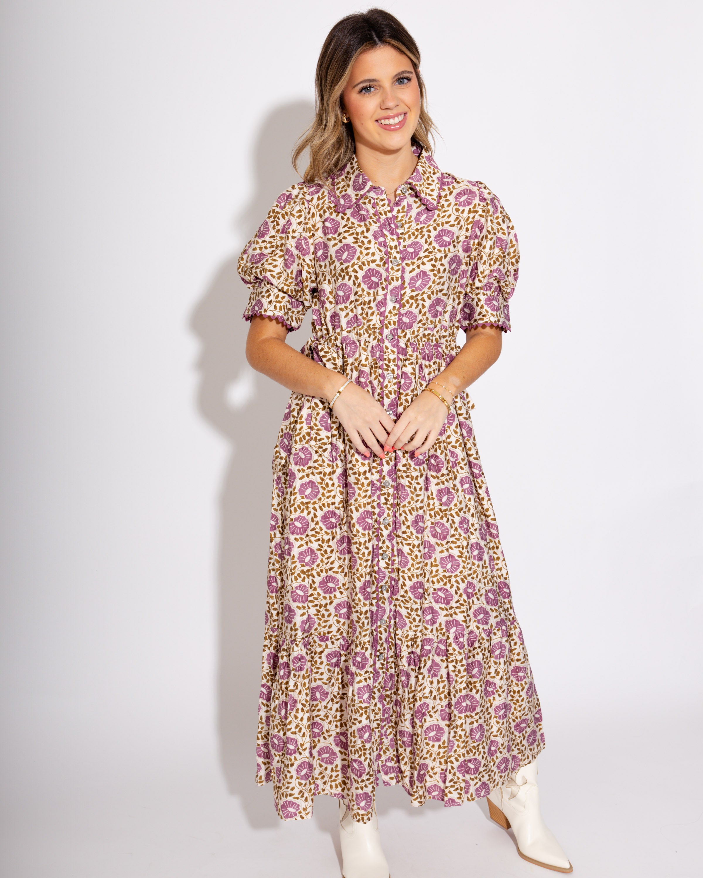 The Floral Breeze Midi Dress in Purple