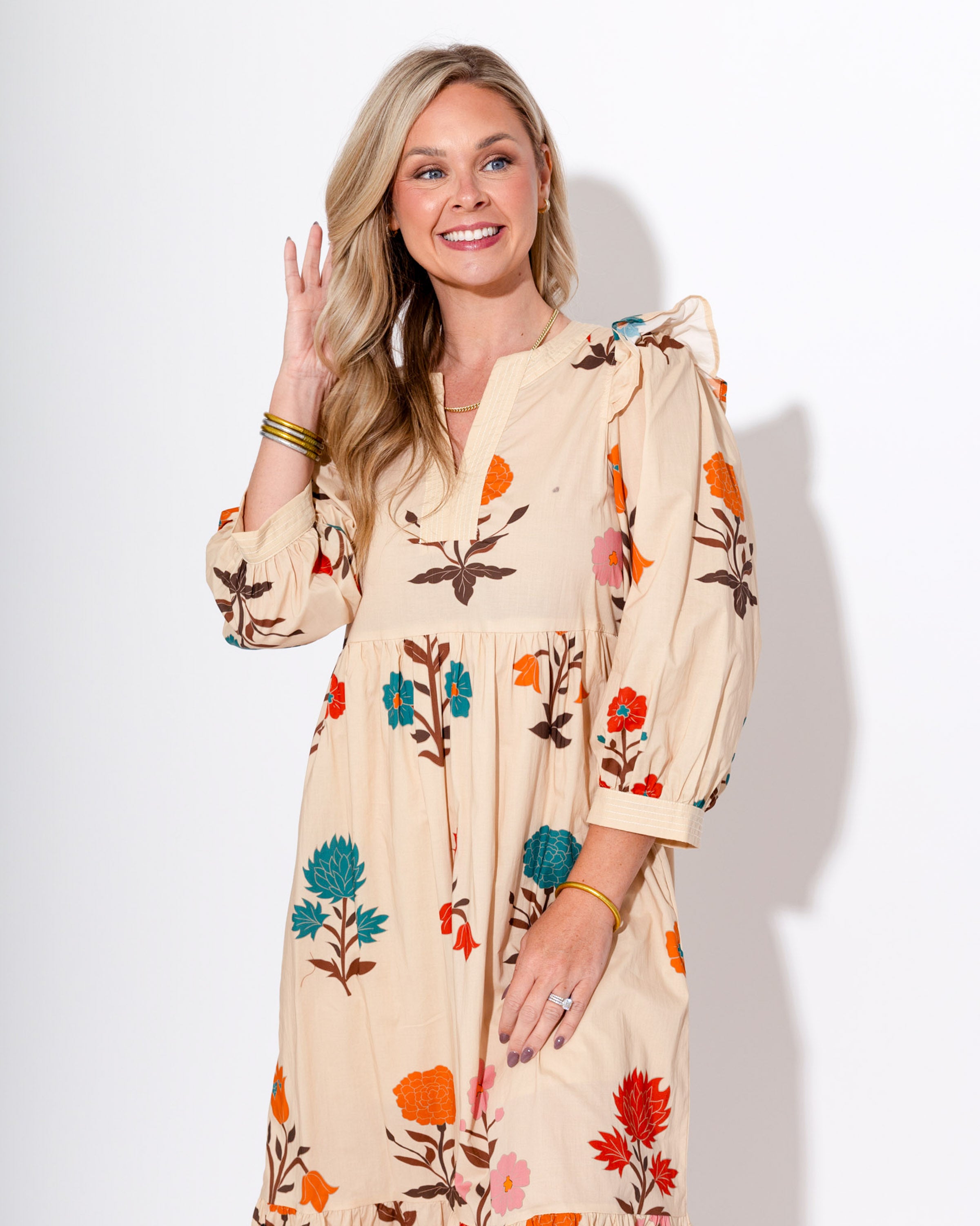 Floral Puff Sleeve Midi Dress