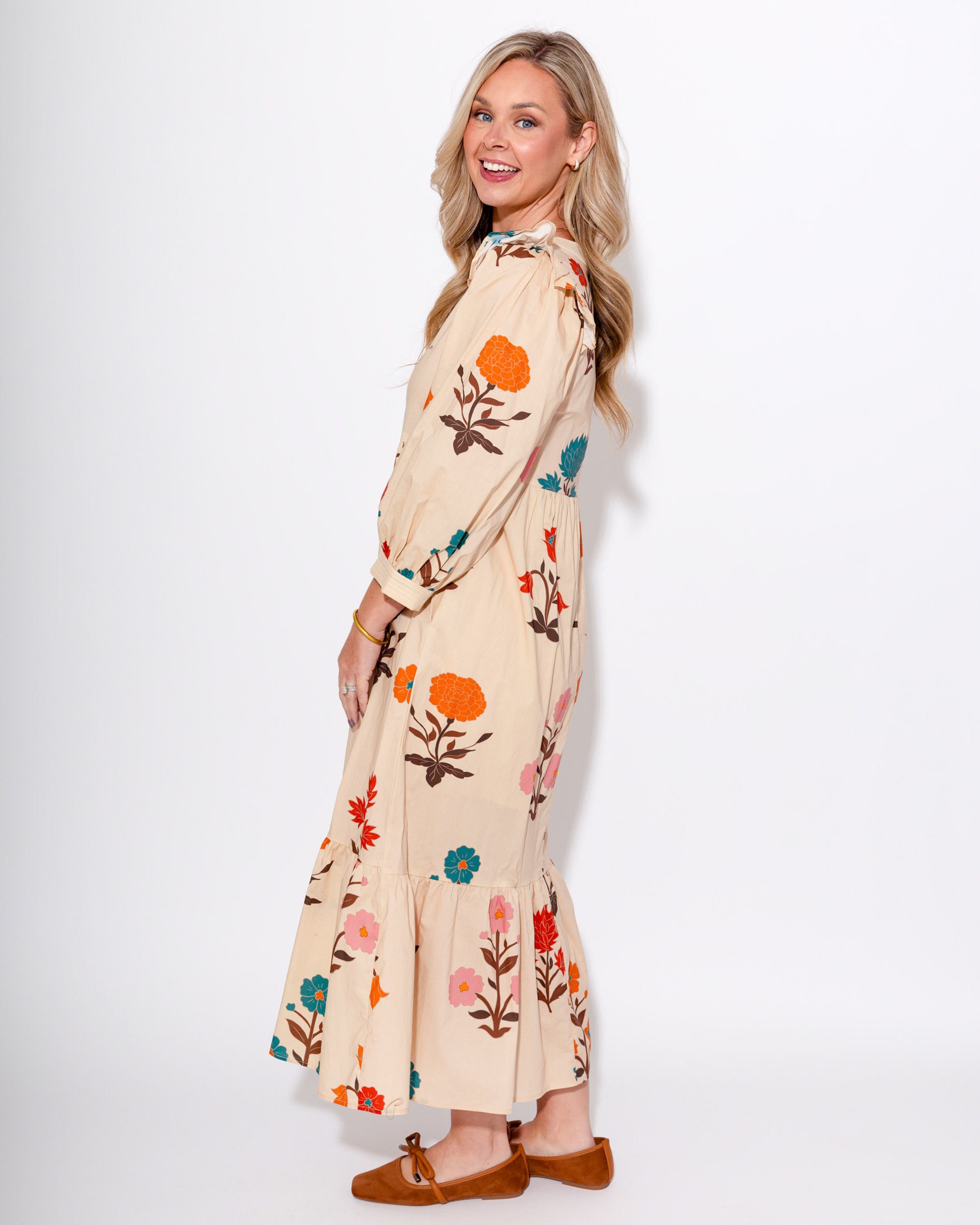 Floral Puff Sleeve Midi Dress