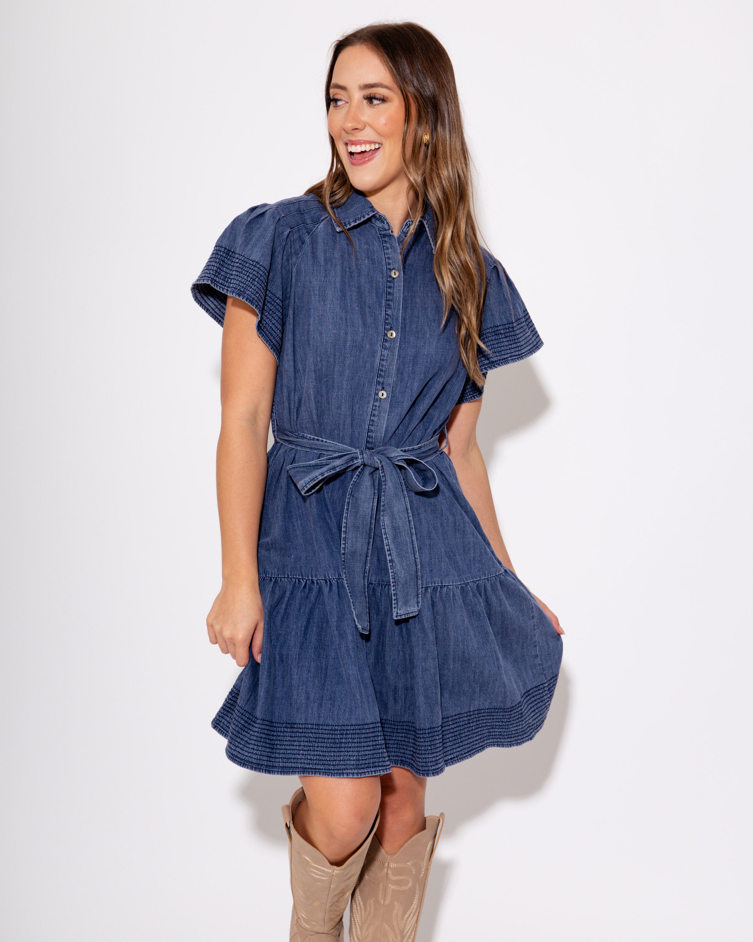 Flounce Sleeve Button Down Dress