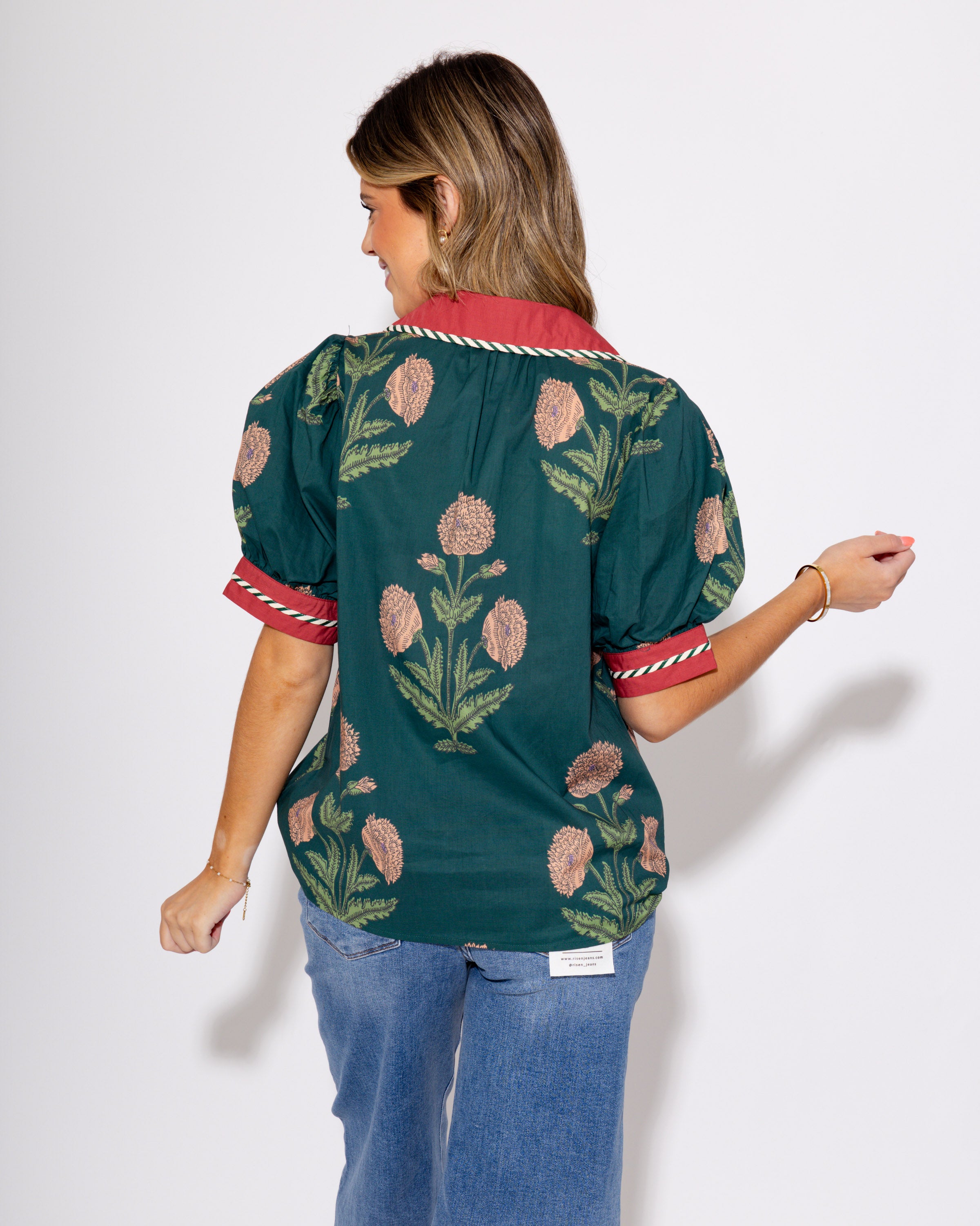 Contrast Bloom Top in Hunter Green