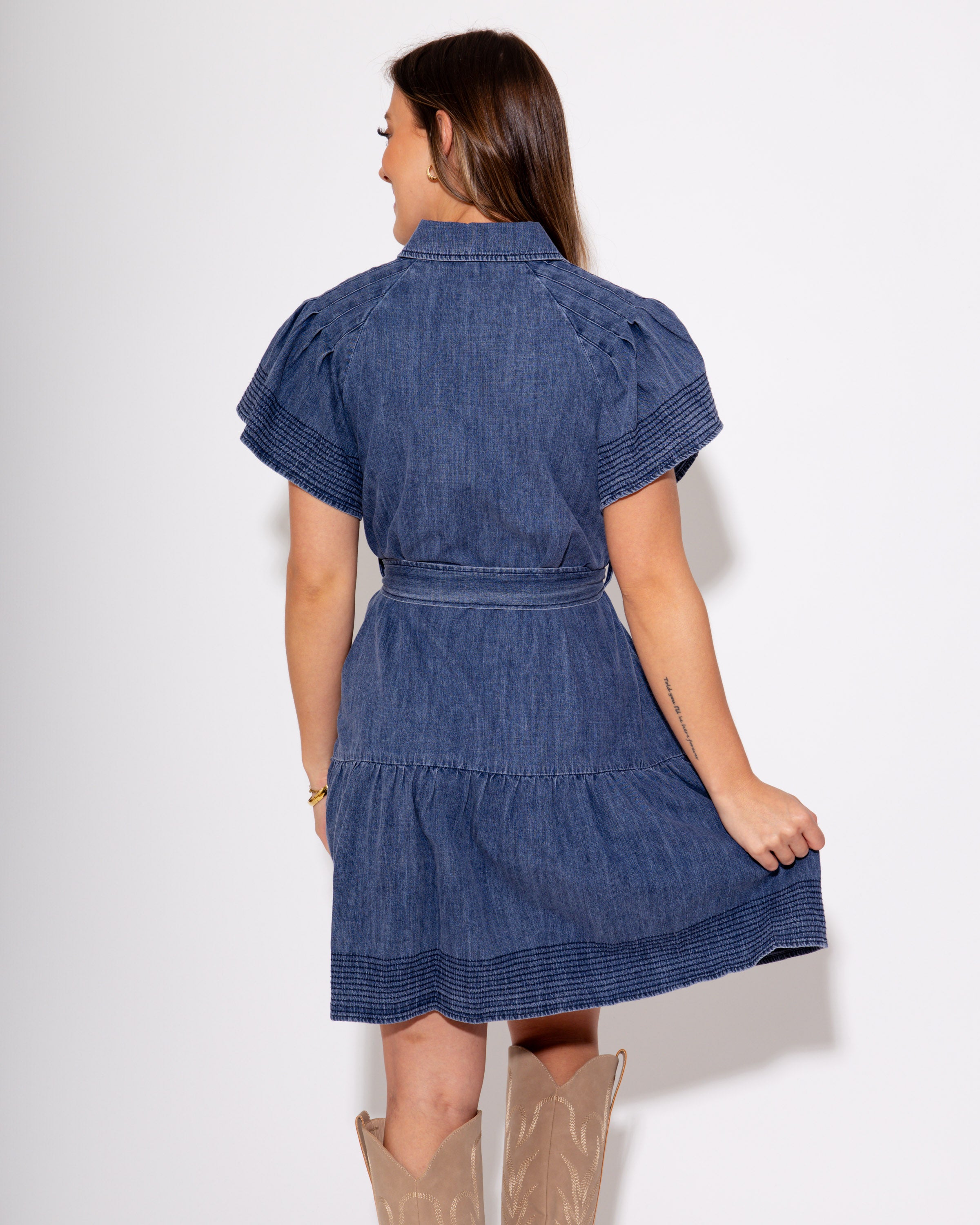 Flounce Sleeve Button Down Dress