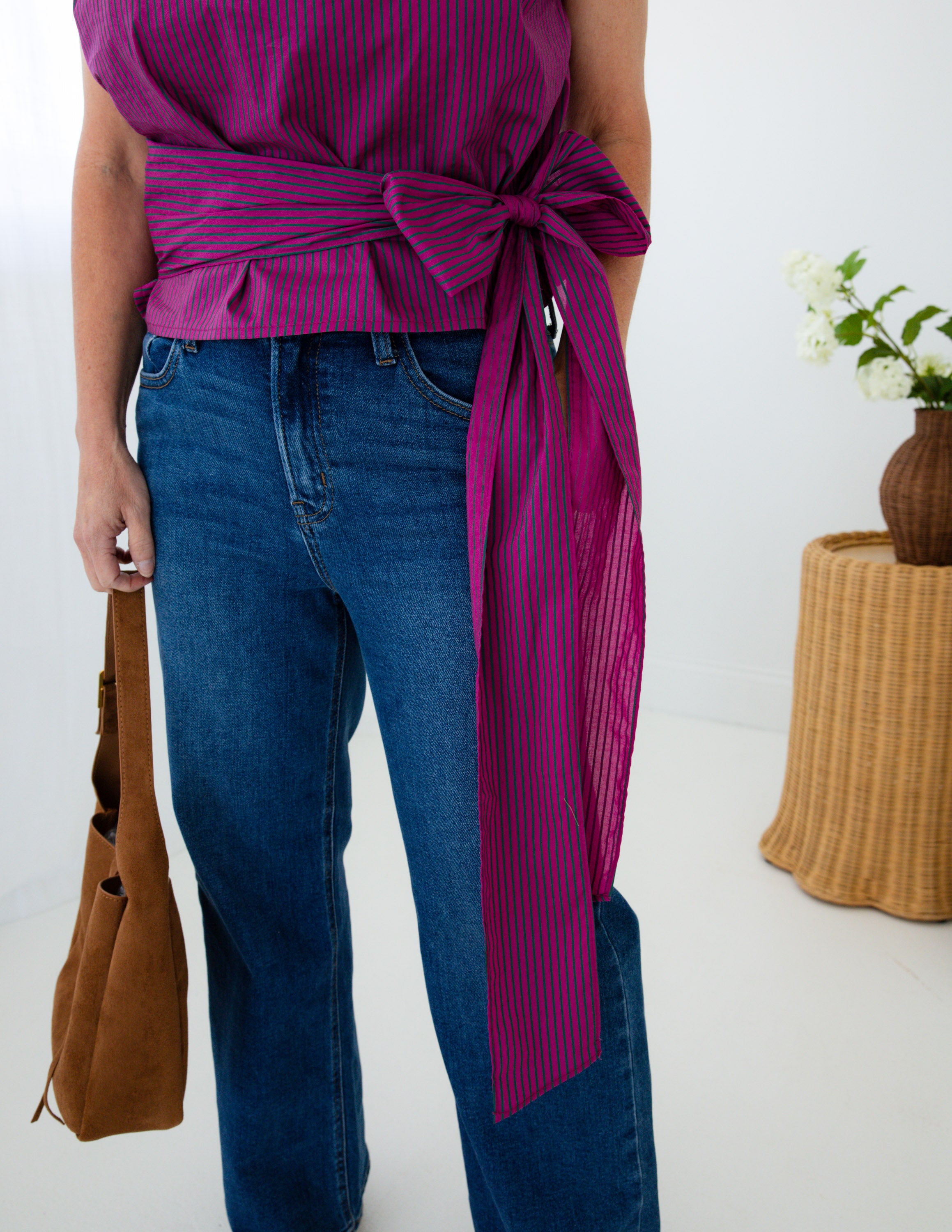 Pink & Green Striped Statement Top