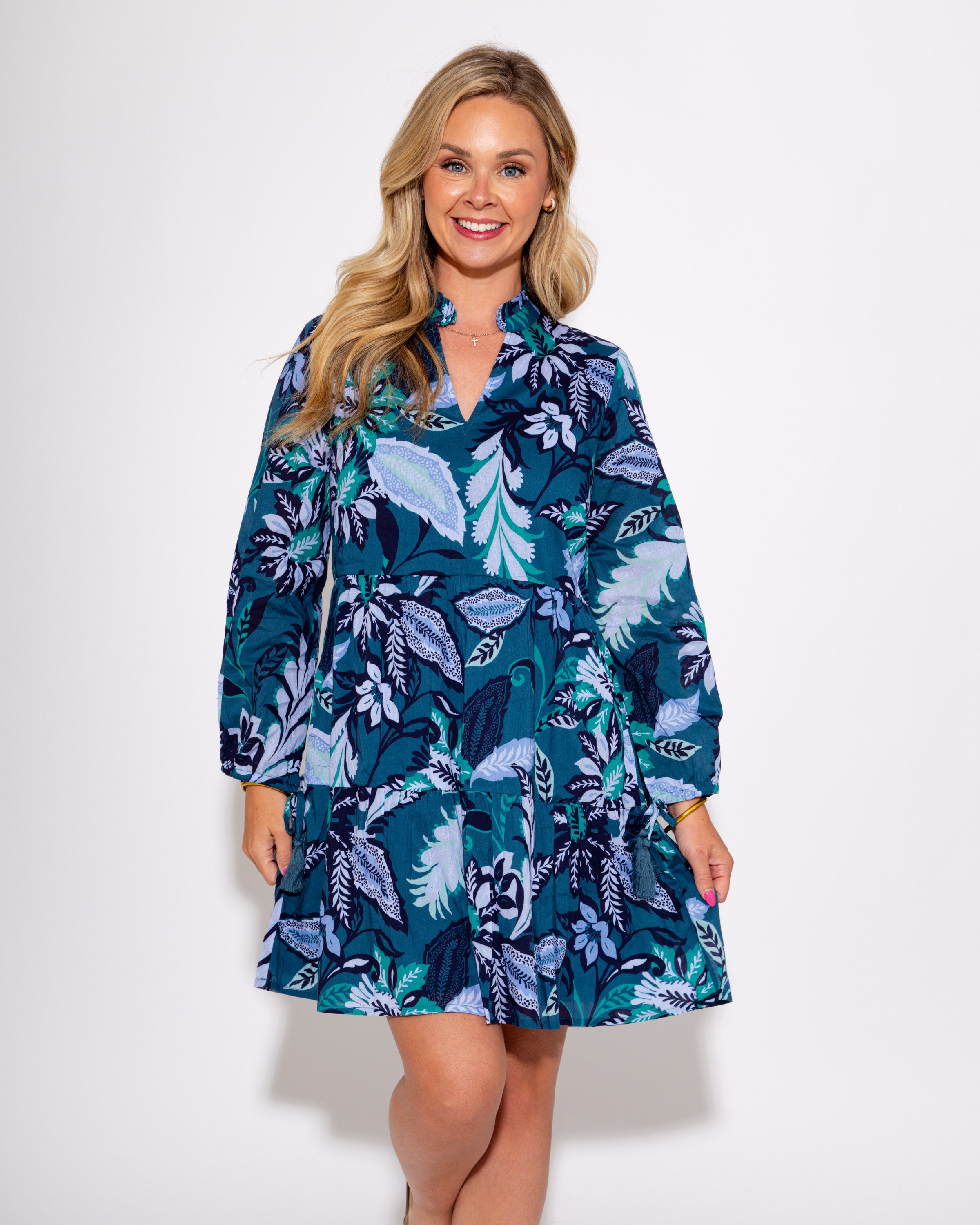 Jude Connally | Monaco Dress in Falling Floral Peacock