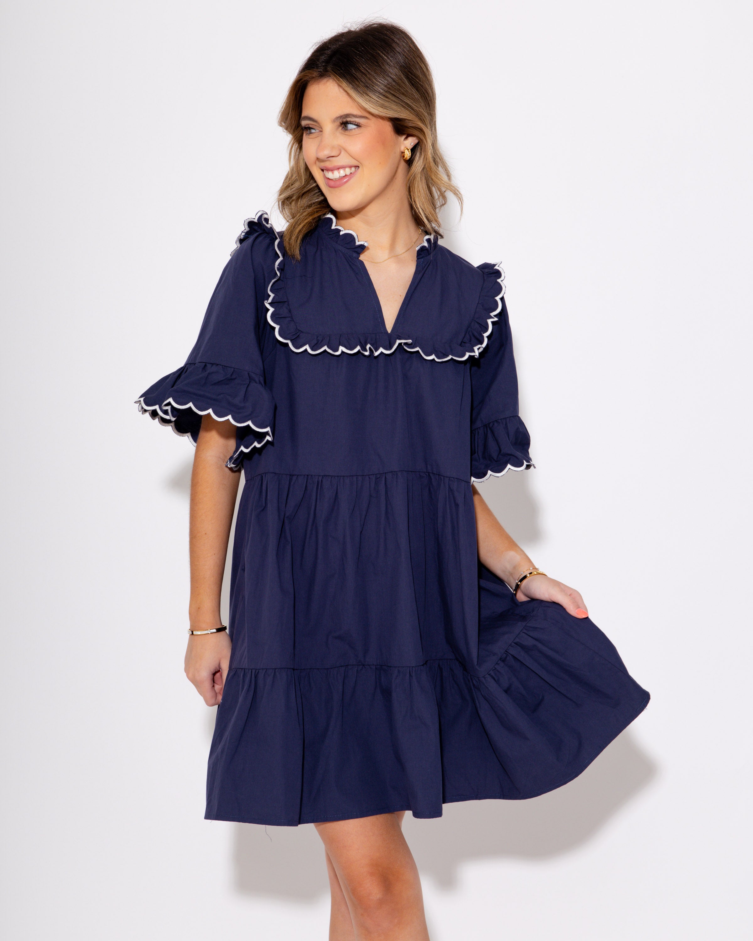 Ruffle Tiered Contrast Stitching Dress