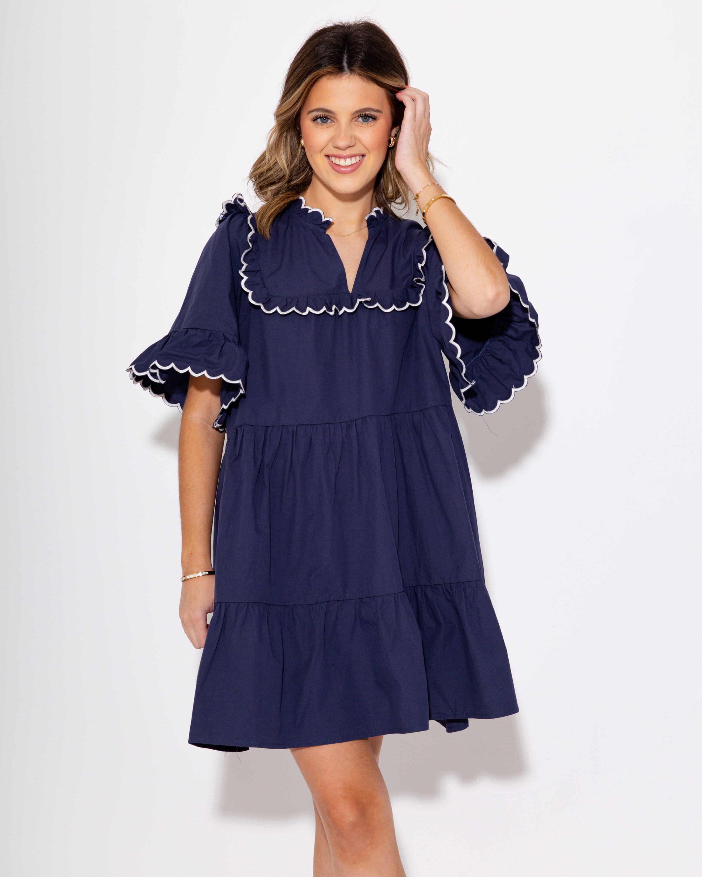 Ruffle Tiered Contrast Stitching Dress