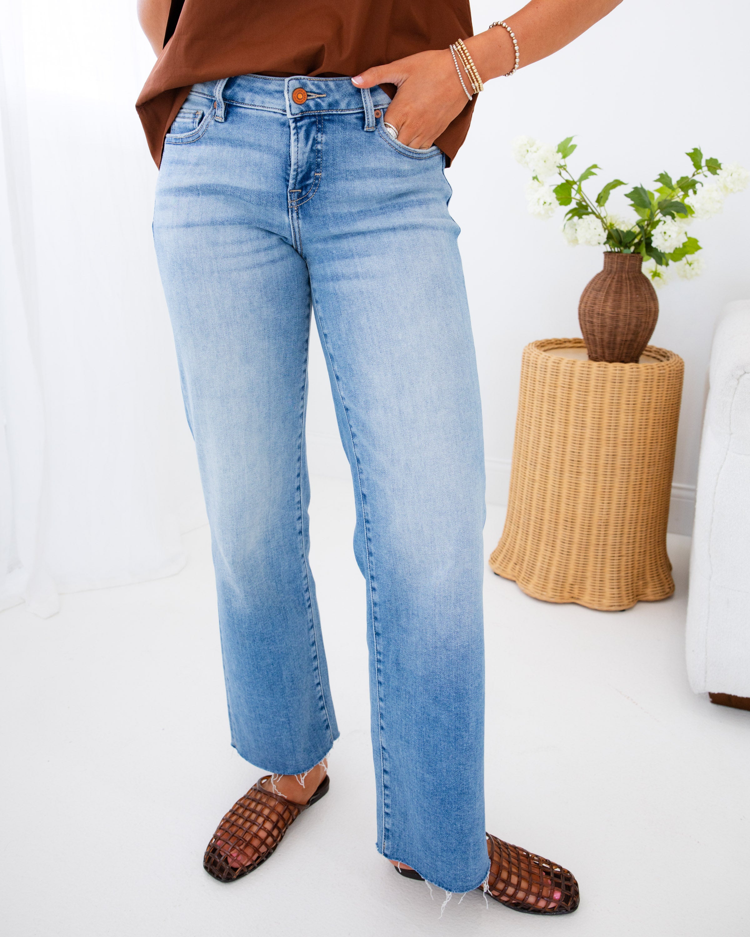 Ella Low Rise Straight Jeans in Medium Dark