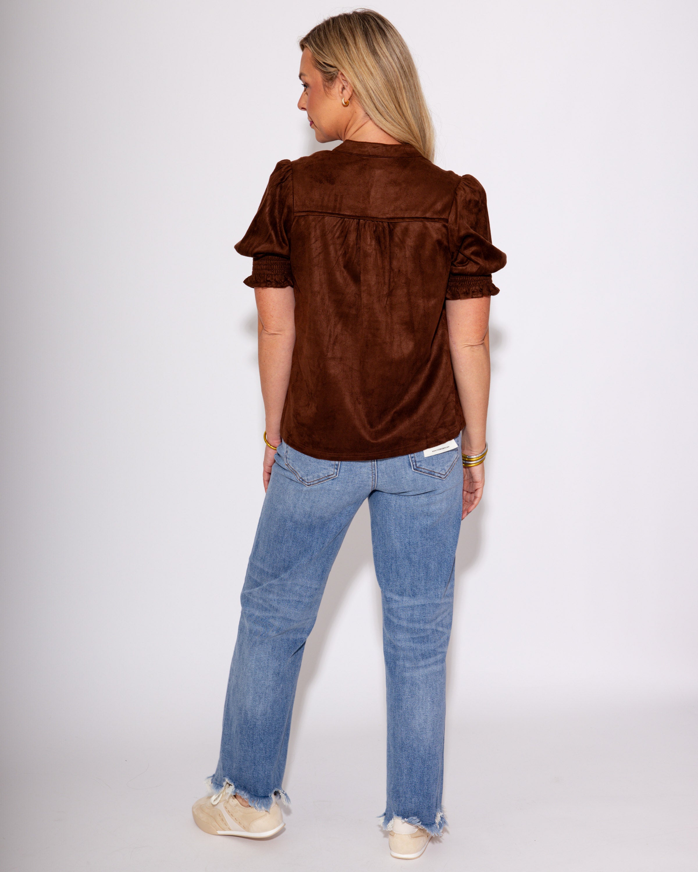 Ivy Jane | Suede Puff Sleeve Top in Brown