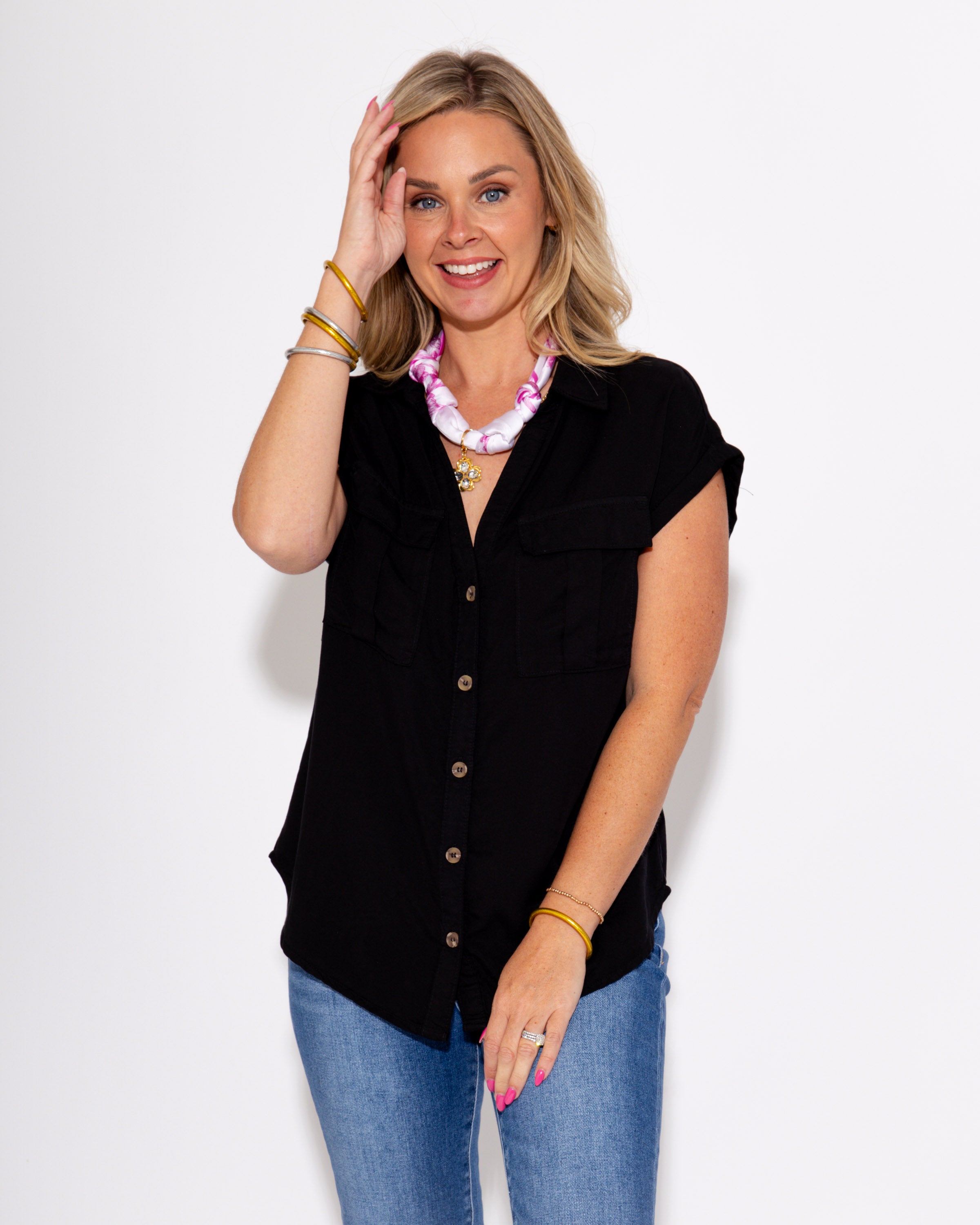 Go With The Flow Button Up Top in Black